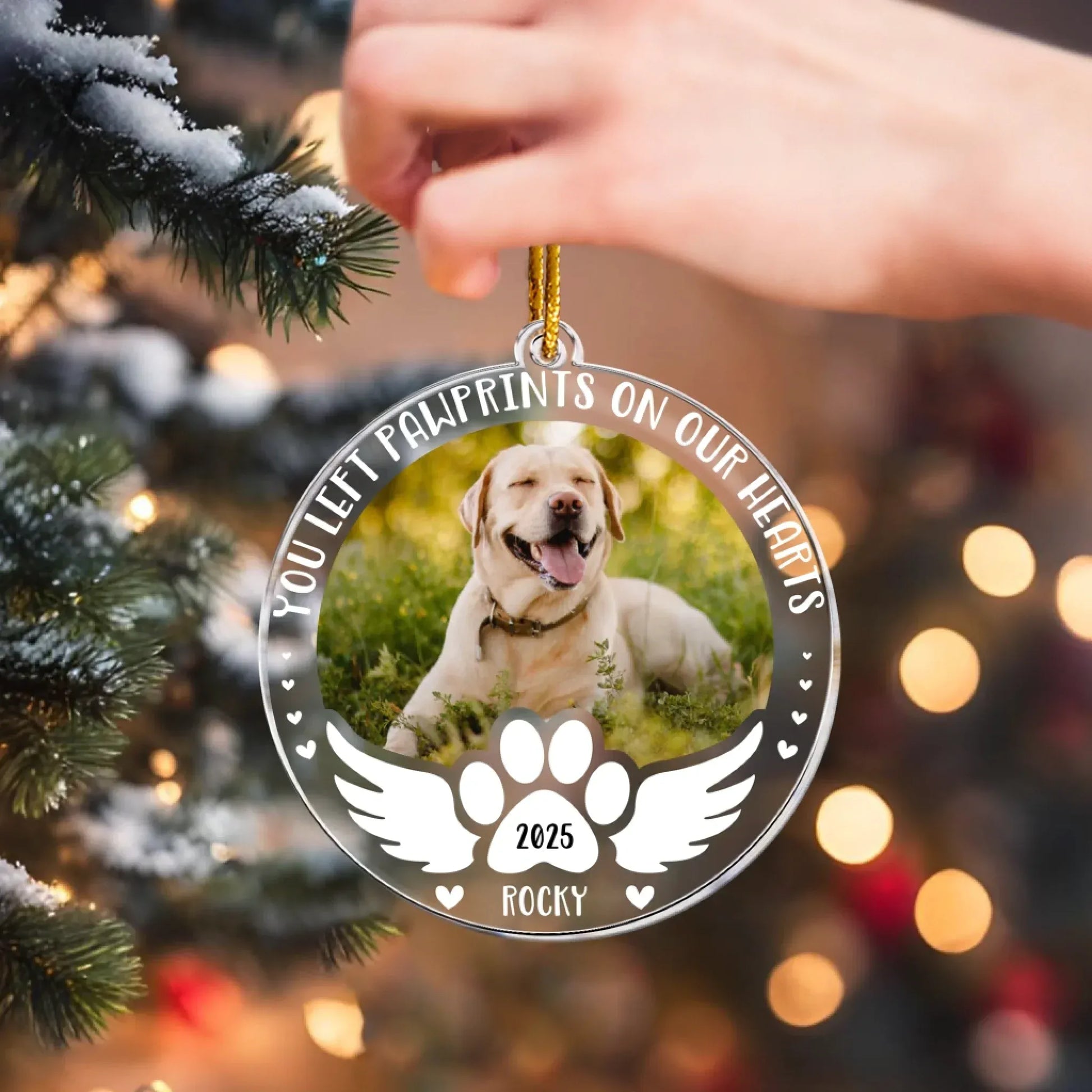 Personalized Ornaments You Left Pawprints On Our Heart, Dog Memorial - Personalized Acrylic Photo Ornament