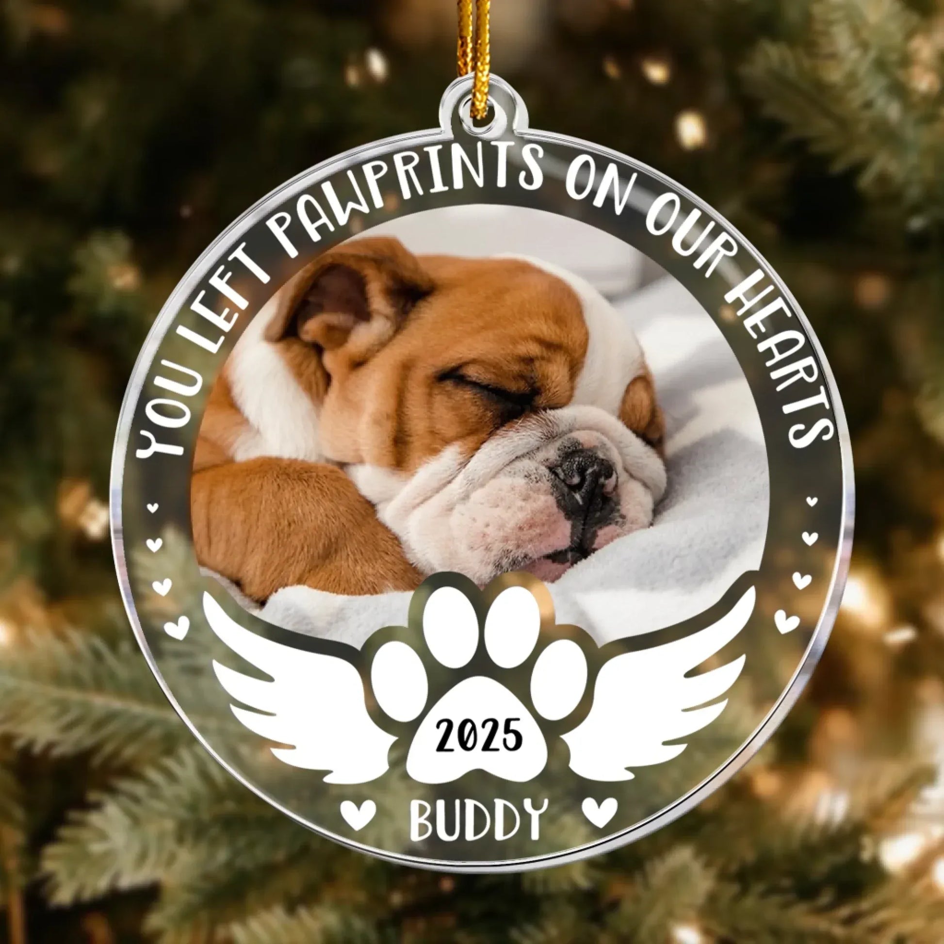 Personalized Ornaments You Left Pawprints On Our Heart, Dog Memorial - Personalized Acrylic Photo Ornament