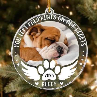 Personalized Ornaments You Left Pawprints On Our Heart, Dog Memorial - Personalized Acrylic Photo Ornament