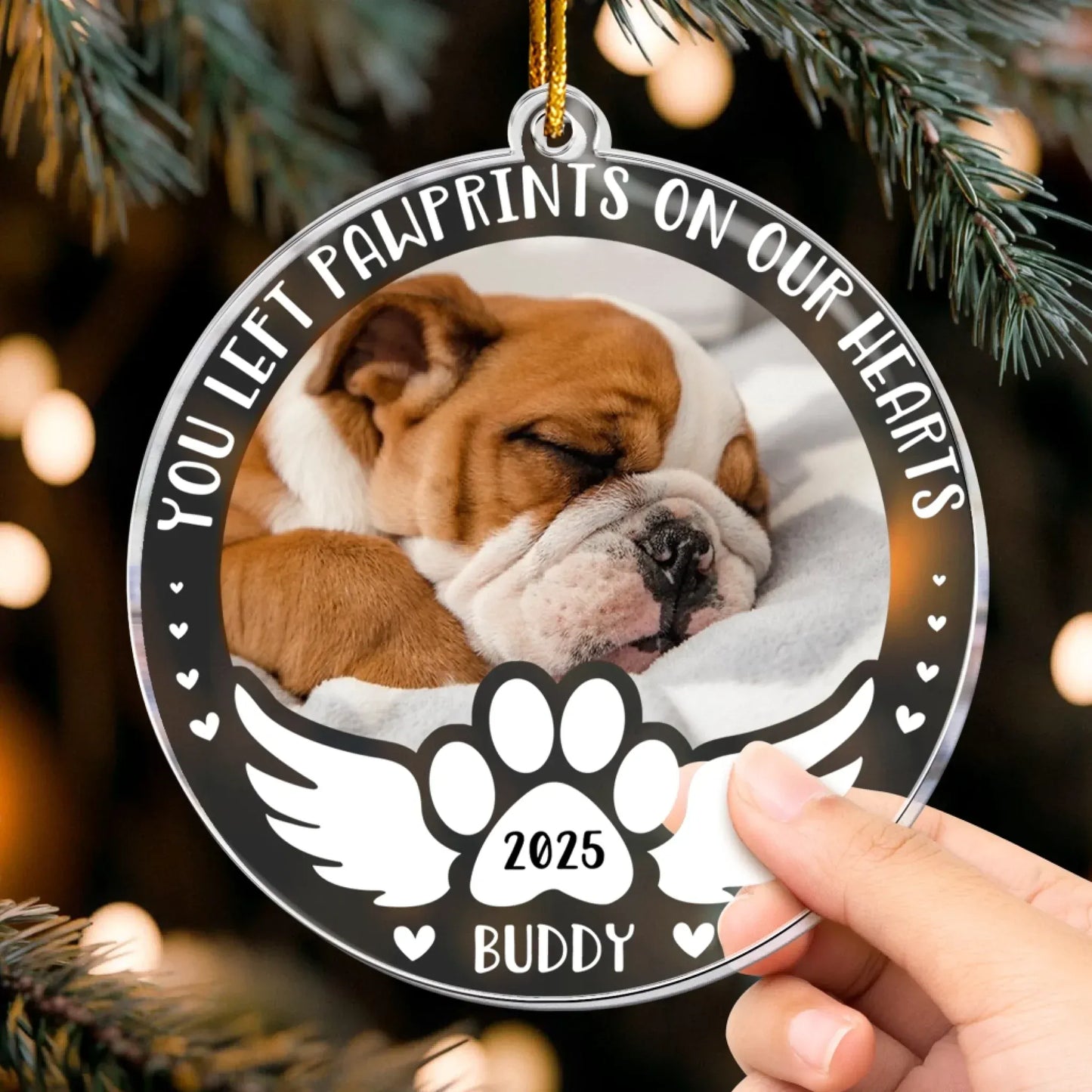 Personalized Ornaments You Left Pawprints On Our Heart, Dog Memorial - Personalized Acrylic Photo Ornament