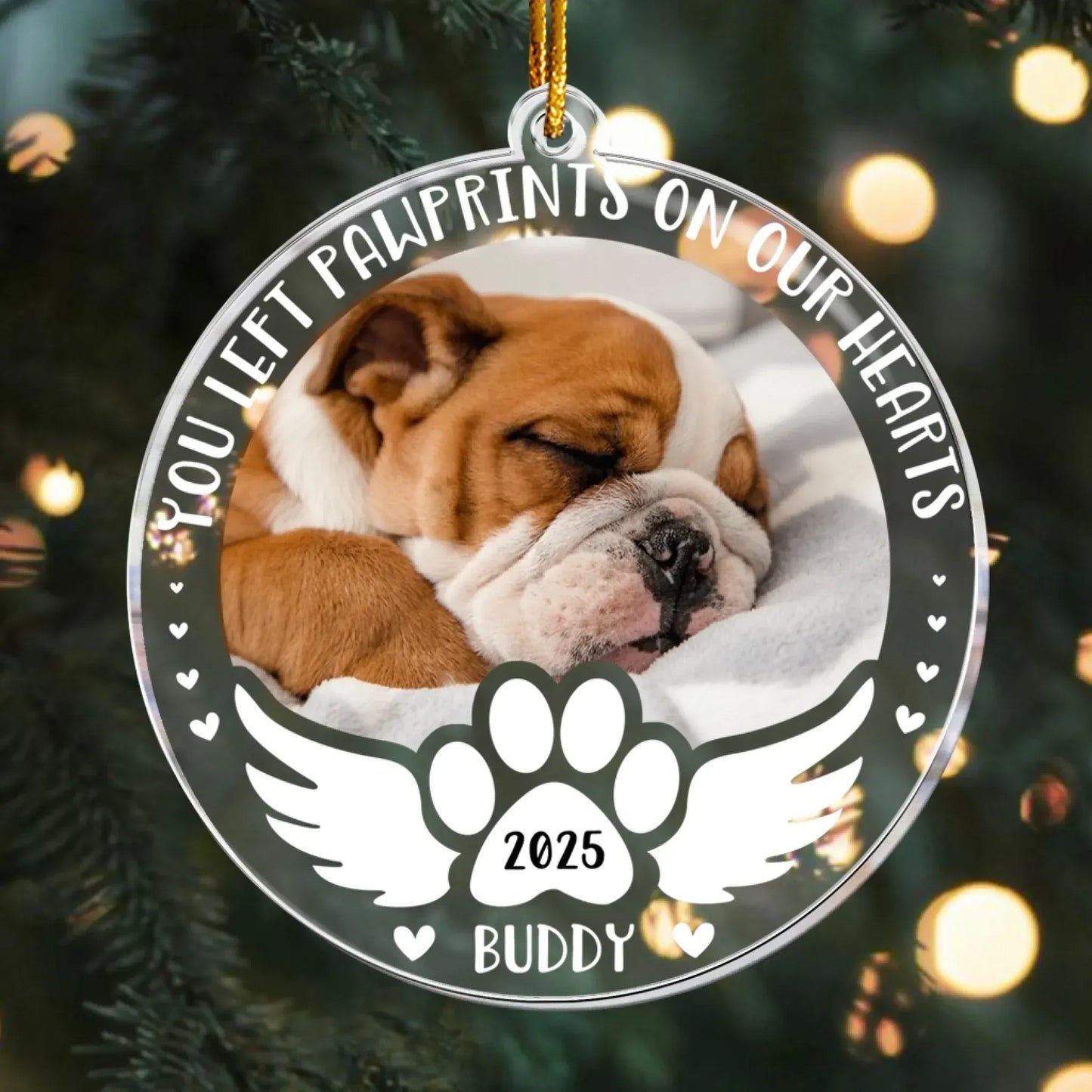 Personalized Ornaments You Left Pawprints On Our Heart, Dog Memorial - Personalized Acrylic Photo Ornament