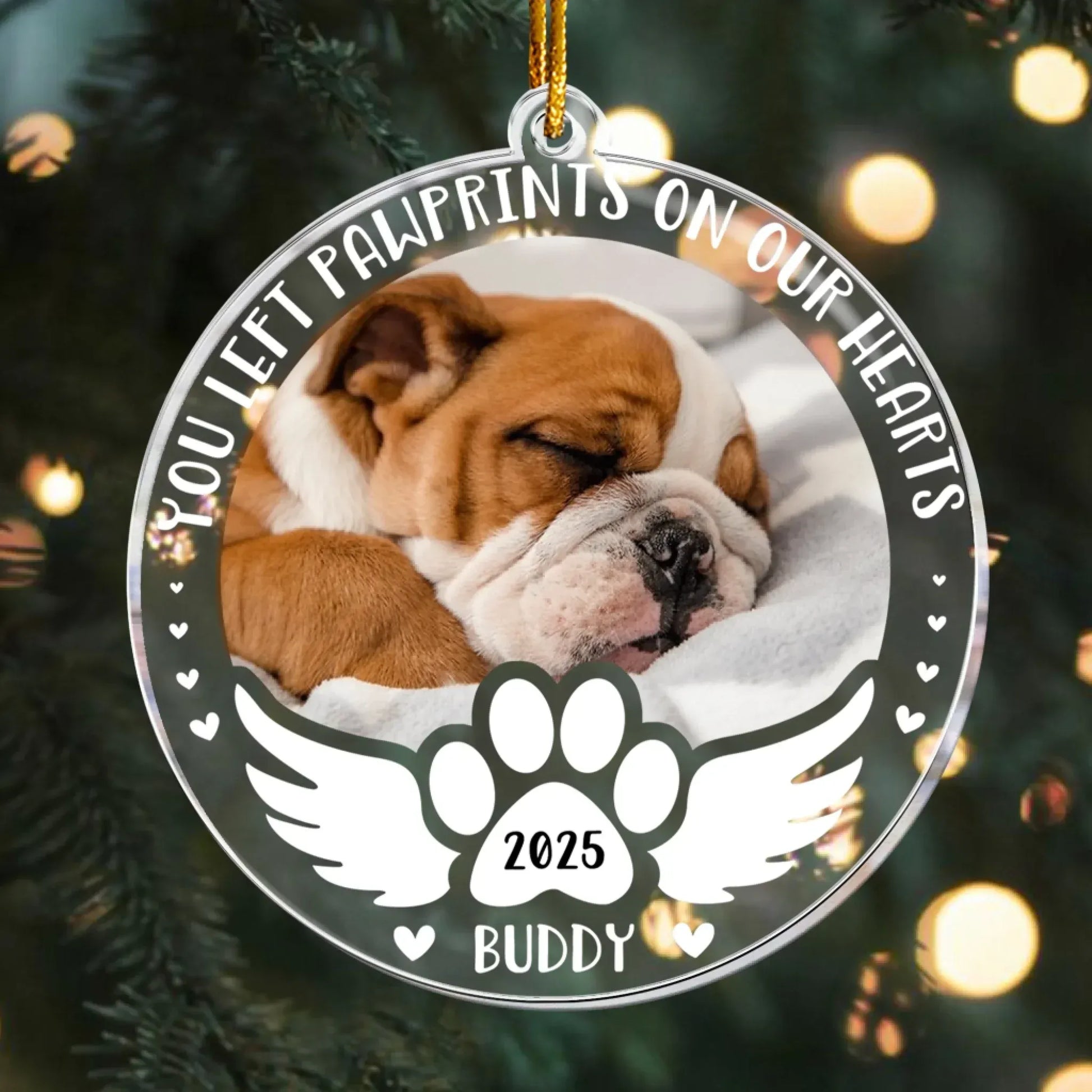 Personalized Ornaments You Left Pawprints On Our Heart, Dog Memorial - Personalized Acrylic Photo Ornament
