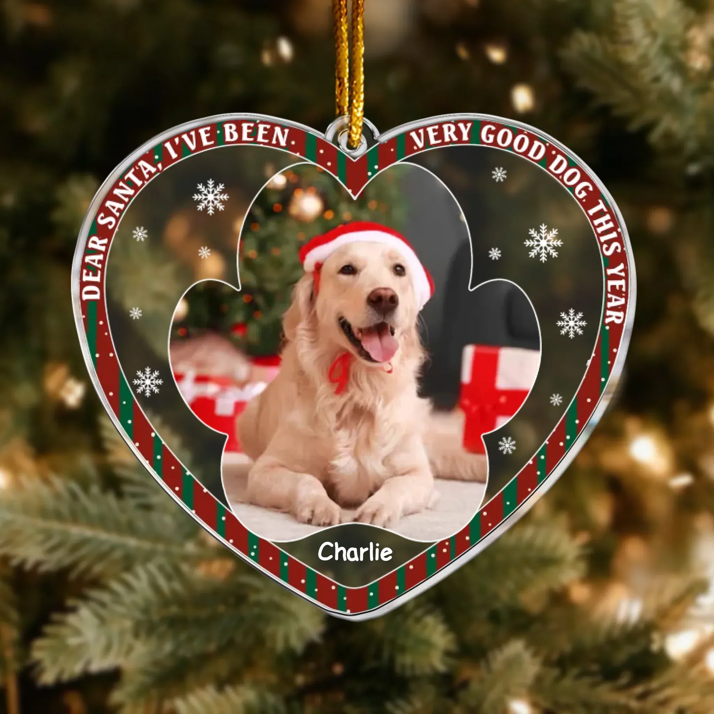 Personalized Ornaments Ornament Acrylic / Glass / 3.5in / 8.9cm Dear Santa I’ve Been Very Good Dog This Year - Dog Lover Gift - Personalized Acrylic Photo Ornament