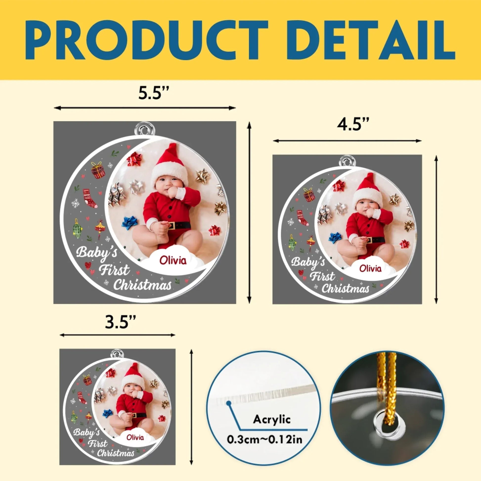 Personalized Ornaments Baby’s First Christmas - Funny Newborn 1st Christmas - Personalized Acrylic Baby Photo Ornament