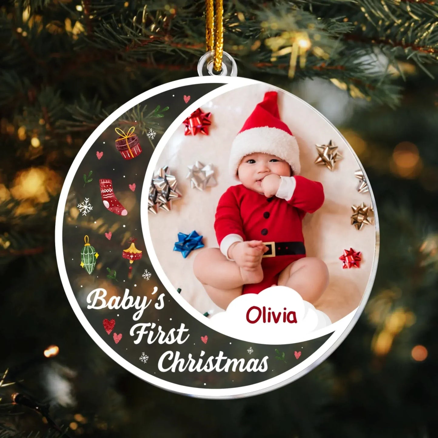 Personalized Ornaments Baby’s First Christmas - Funny Newborn 1st Christmas - Personalized Acrylic Baby Photo Ornament