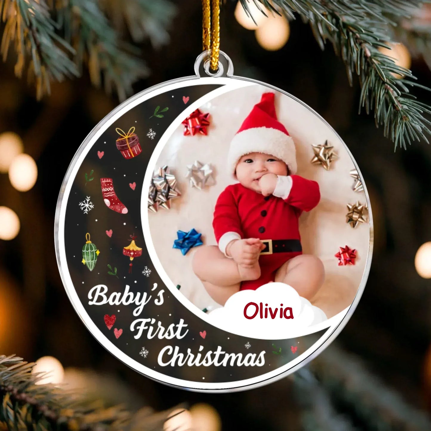 Personalized Ornaments Ornament Acrylic / Glass / 3.5in / 8.9cm Baby’s First Christmas - Funny Newborn 1st Christmas - Personalized Acrylic Baby Photo Ornament