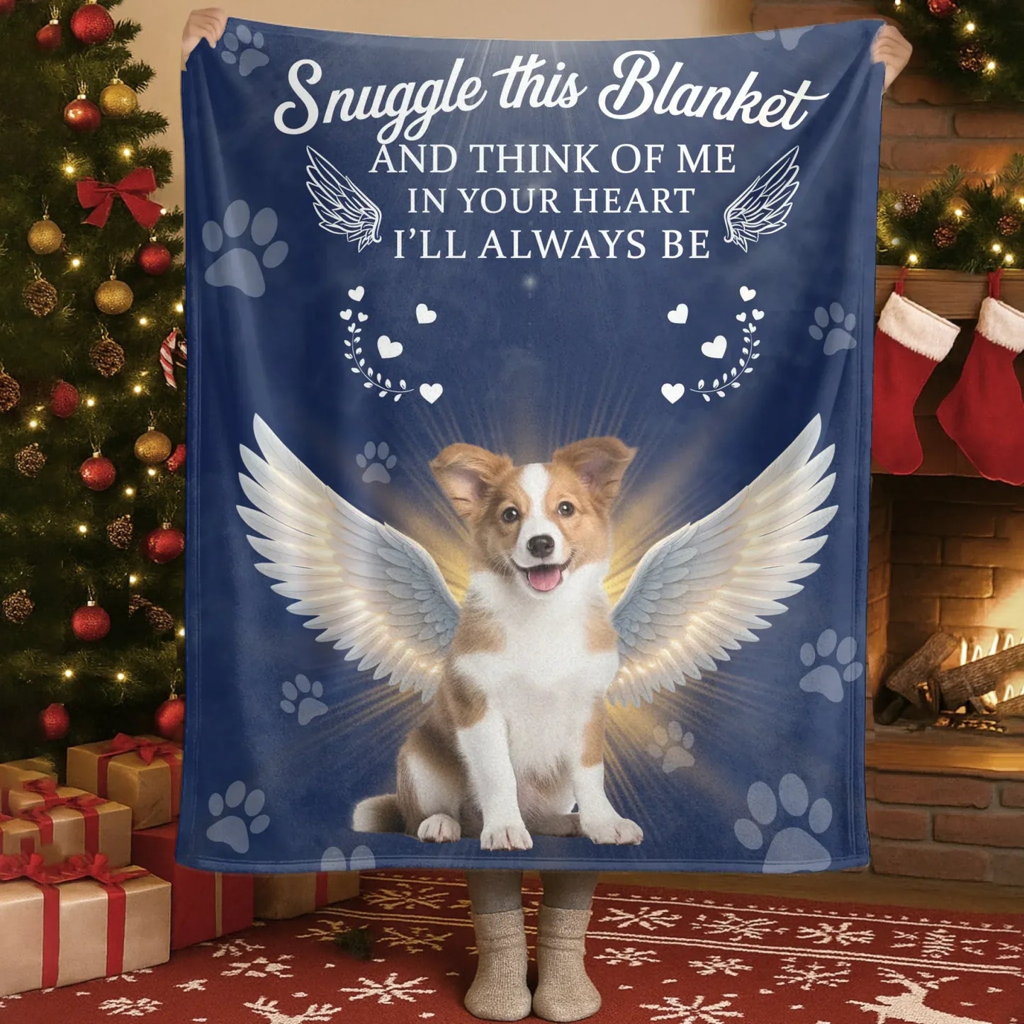 Personalized Blankets Snuggle This Blanket And Think Of Me - Personalized Angel Dog Memorial Photo Custom Blanket