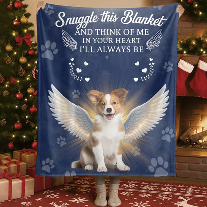Personalized Blankets Snuggle This Blanket And Think Of Me - Personalized Angel Dog Memorial Photo Custom Blanket