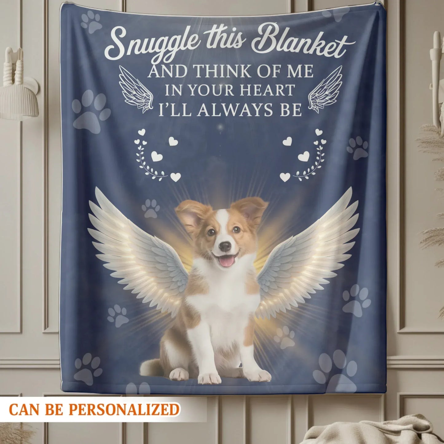 Personalized Blankets Snuggle This Blanket And Think Of Me - Personalized Angel Dog Memorial Photo Custom Blanket