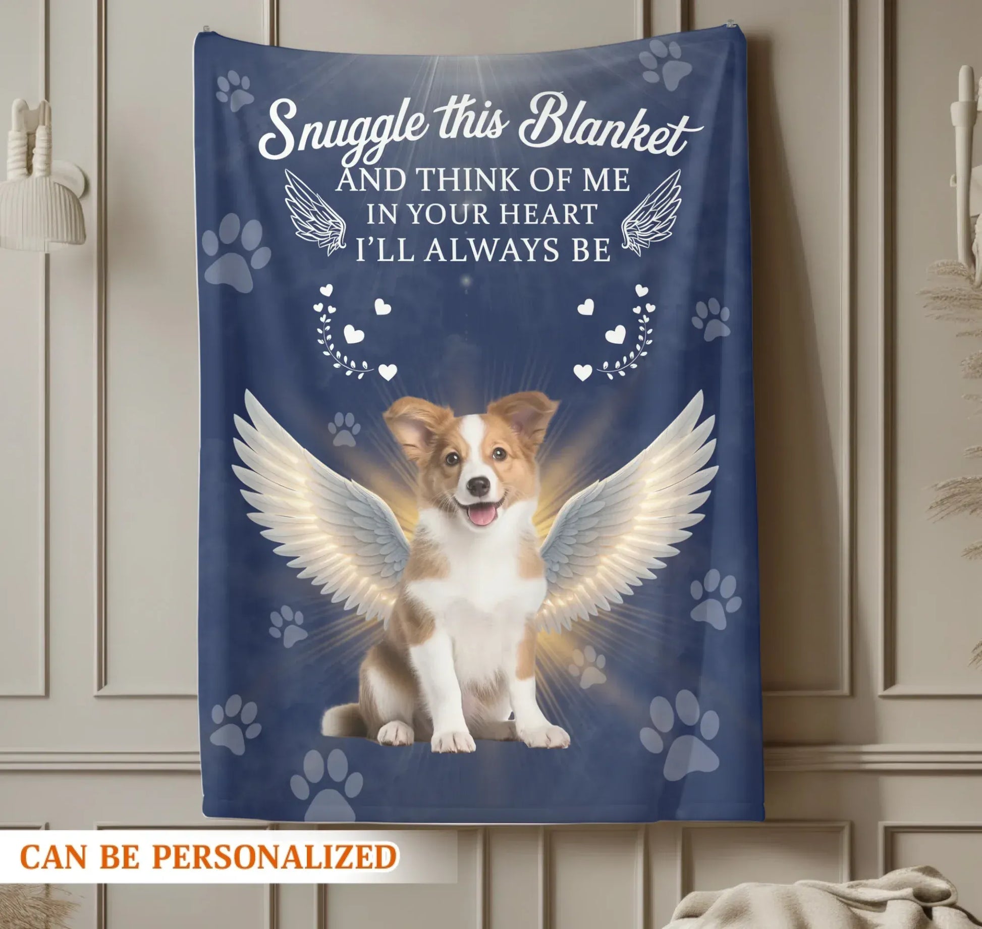Personalized Blankets Snuggle This Blanket And Think Of Me - Personalized Angel Dog Memorial Photo Custom Blanket