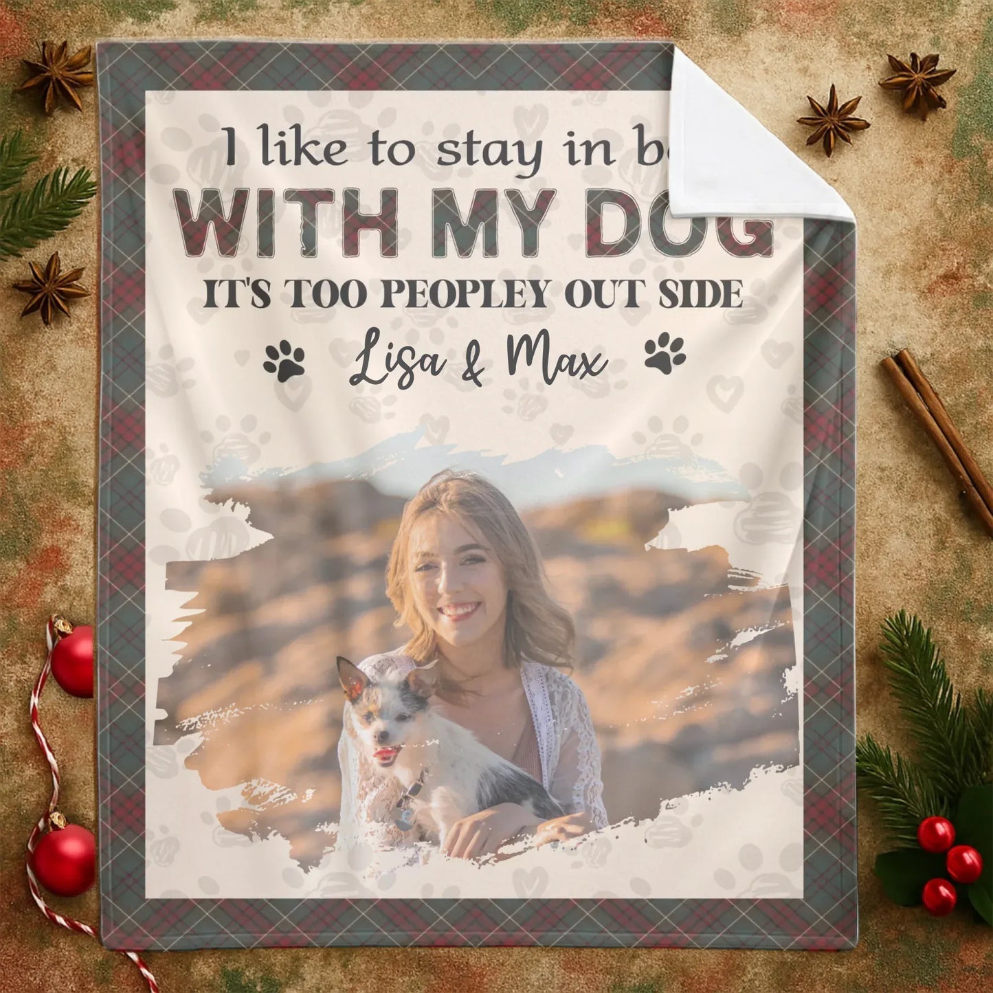 Personalized Blankets I Like To Stay In Bed With My Dog – Personalized Pet Owner Photo Name Plaid Blanket