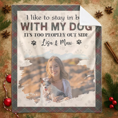 Personalized Blankets I Like To Stay In Bed With My Dog – Personalized Pet Owner Photo Name Plaid Blanket