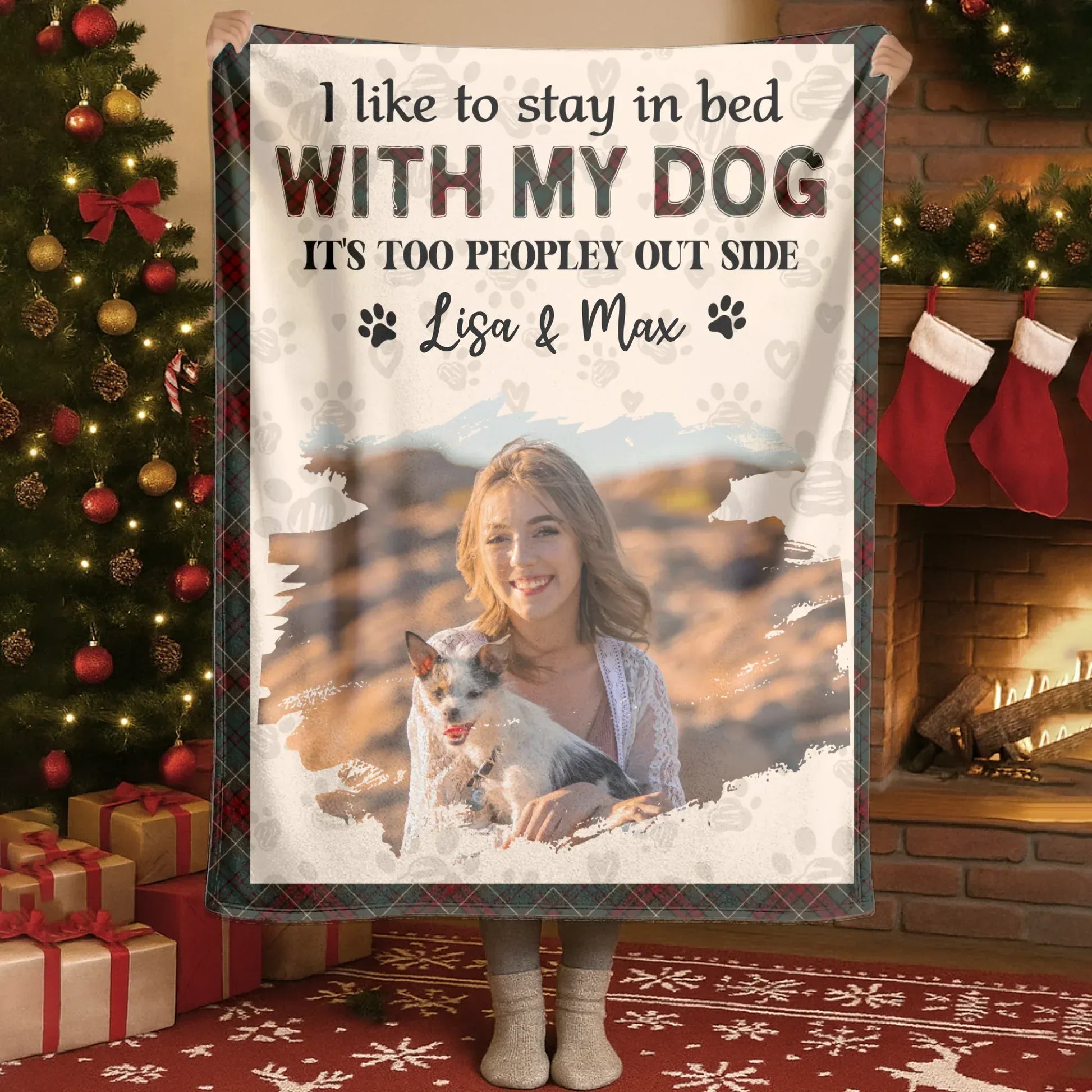 Personalized Blankets Blanket Custom KNT / White / 30x40in / 76x101cm I Like To Stay In Bed With My Dog – Personalized Pet Owner Photo Name Plaid Blanket