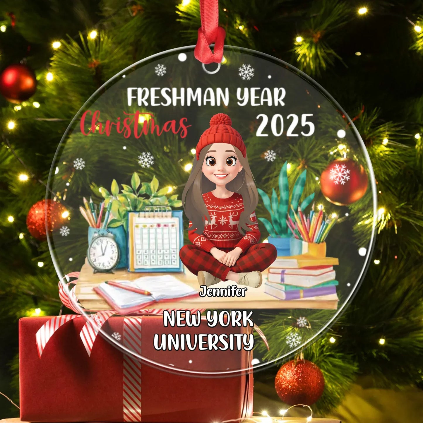 Personalized Ornaments Ornament Acrylic DMT / Glass / 3.5in / 8.9cm Freshman Year Christmas 2025 - Personalized Custom Acrylic Ornament