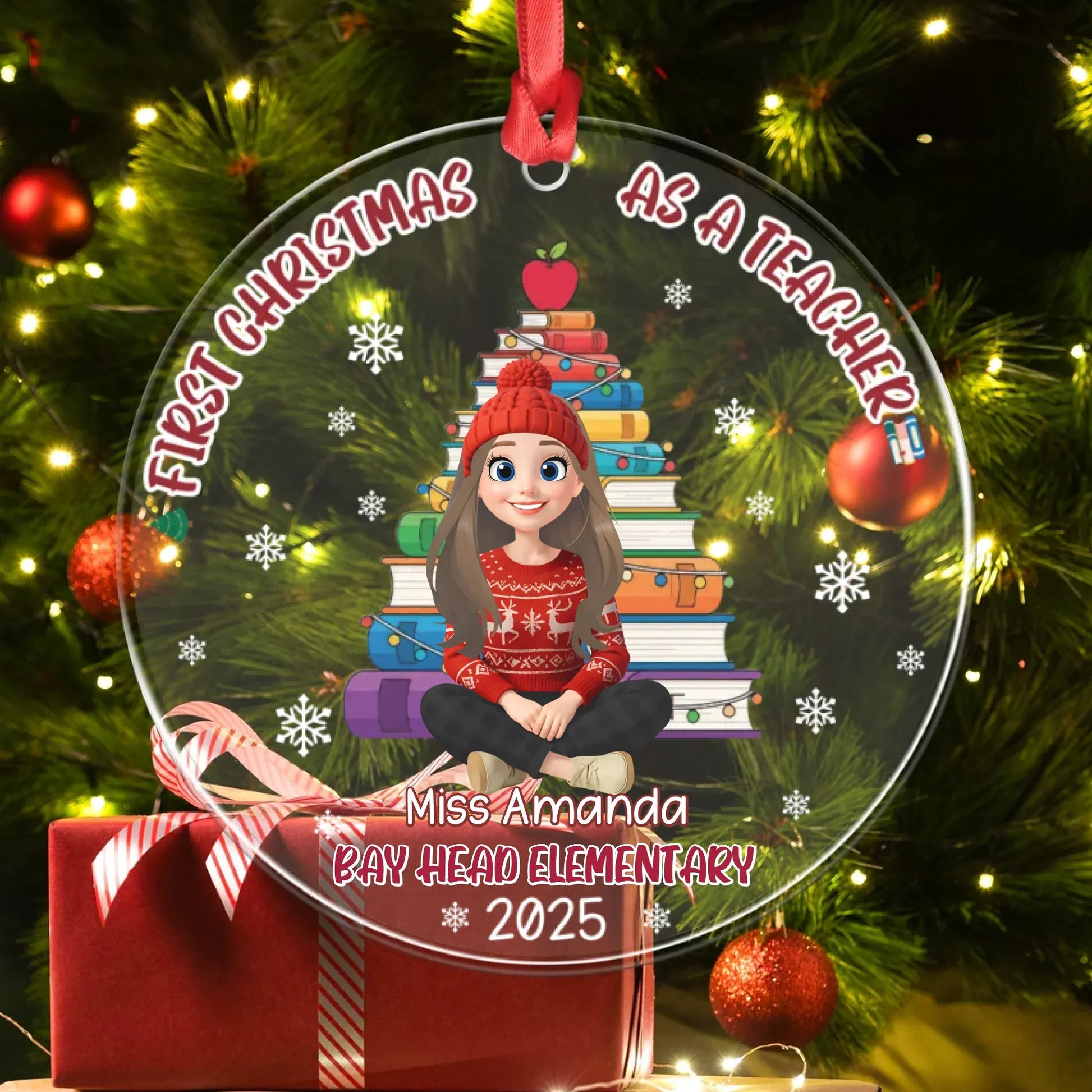 Personalized Ornaments Ornament Acrylic DMT / Glass / 3.5in / 8.9cm First Christmas As A Teacher - Personalized Custom Acrylic Ornament