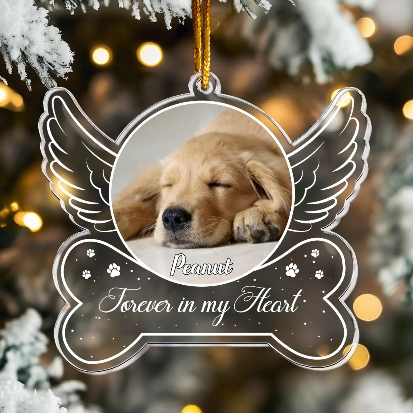 Personalized Ornaments Forever In My Heart, Dog Memorial, Pet Sympathy Gift- Personalized Acrylic Photo Ornament