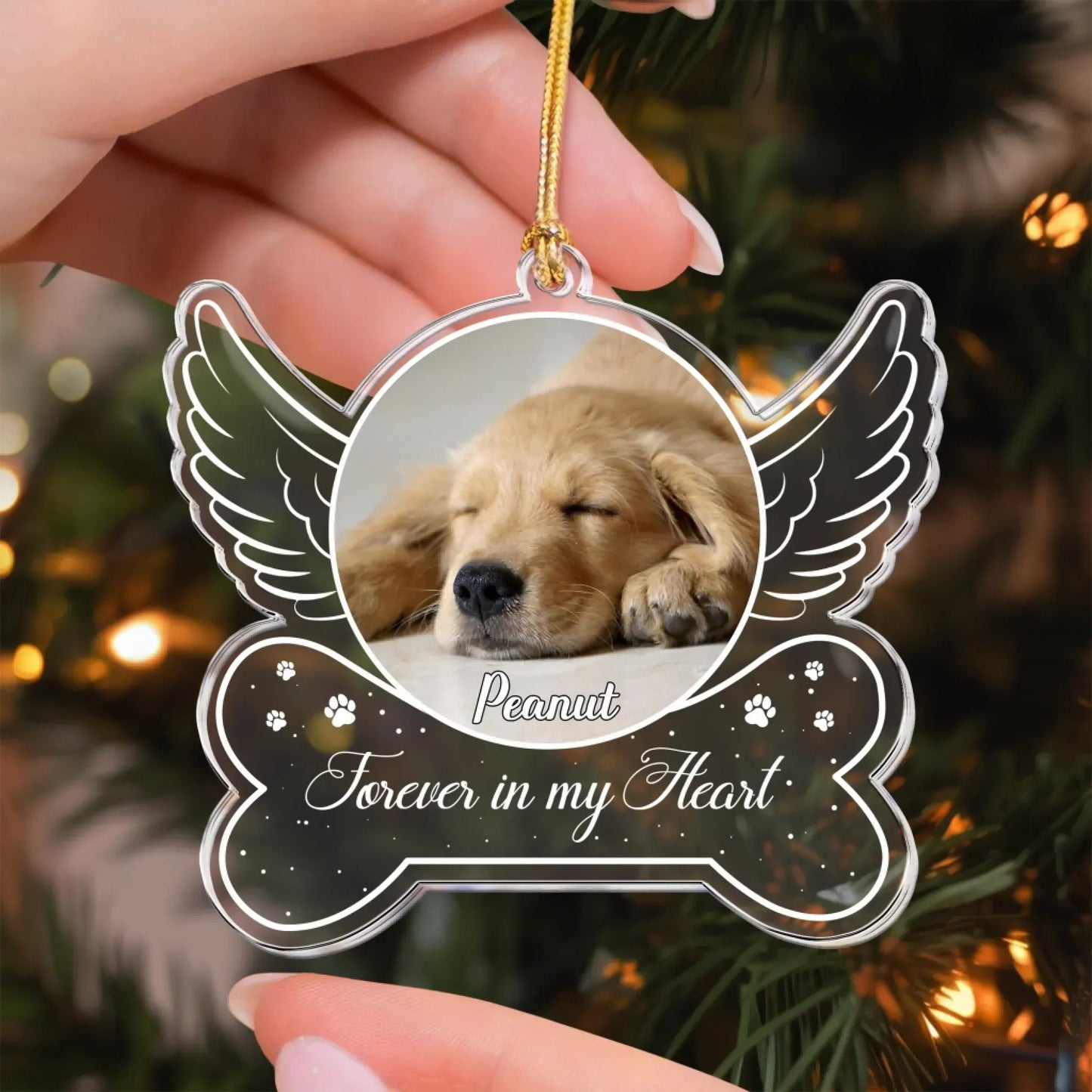 Personalized Ornaments Forever In My Heart, Dog Memorial, Pet Sympathy Gift- Personalized Acrylic Photo Ornament