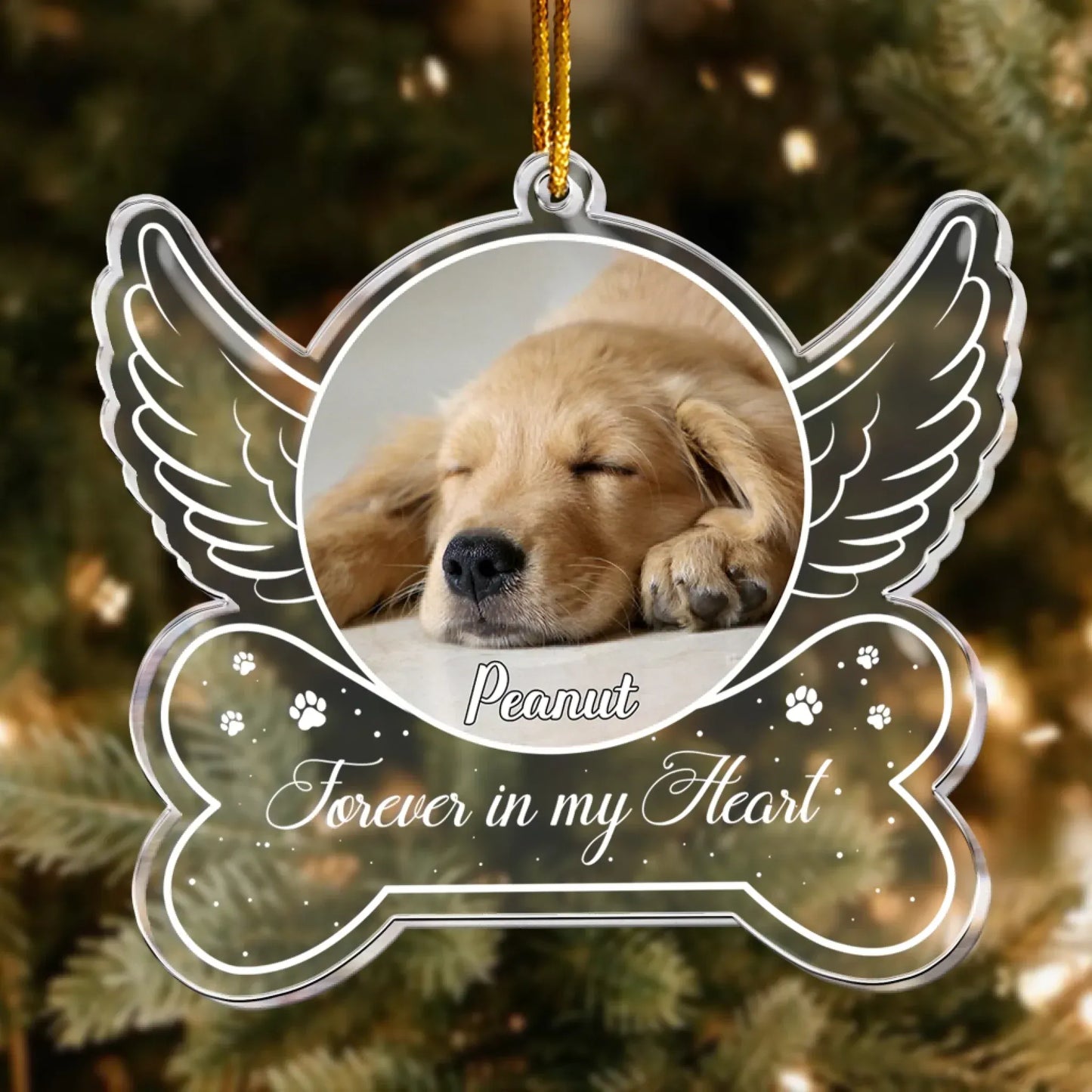 Personalized Ornaments Forever In My Heart, Dog Memorial, Pet Sympathy Gift- Personalized Acrylic Photo Ornament