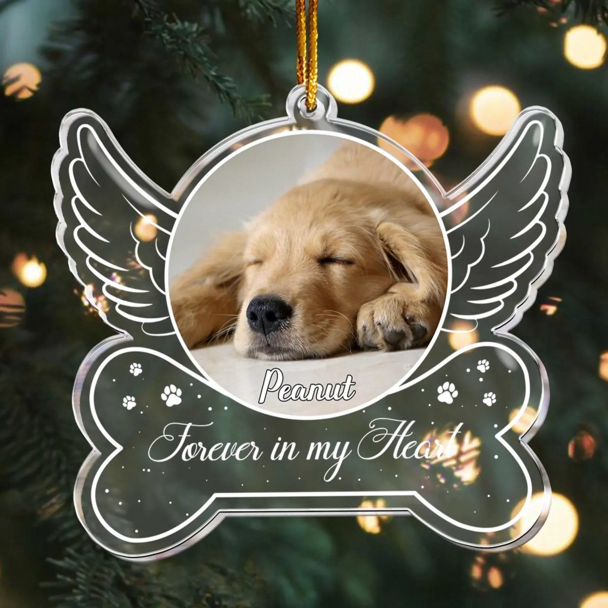 Personalized Ornaments Forever In My Heart, Dog Memorial, Pet Sympathy Gift- Personalized Acrylic Photo Ornament