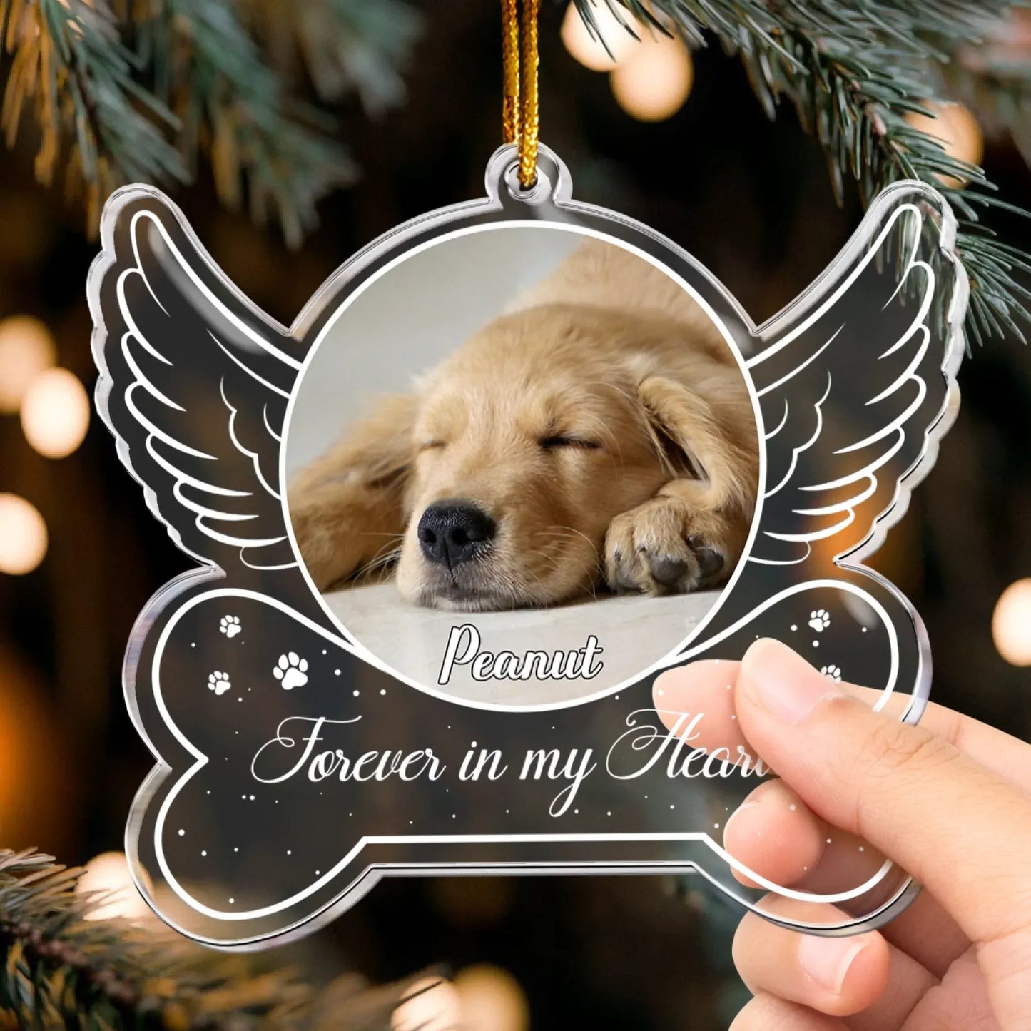 Personalized Ornaments Forever In My Heart, Dog Memorial, Pet Sympathy Gift- Personalized Acrylic Photo Ornament