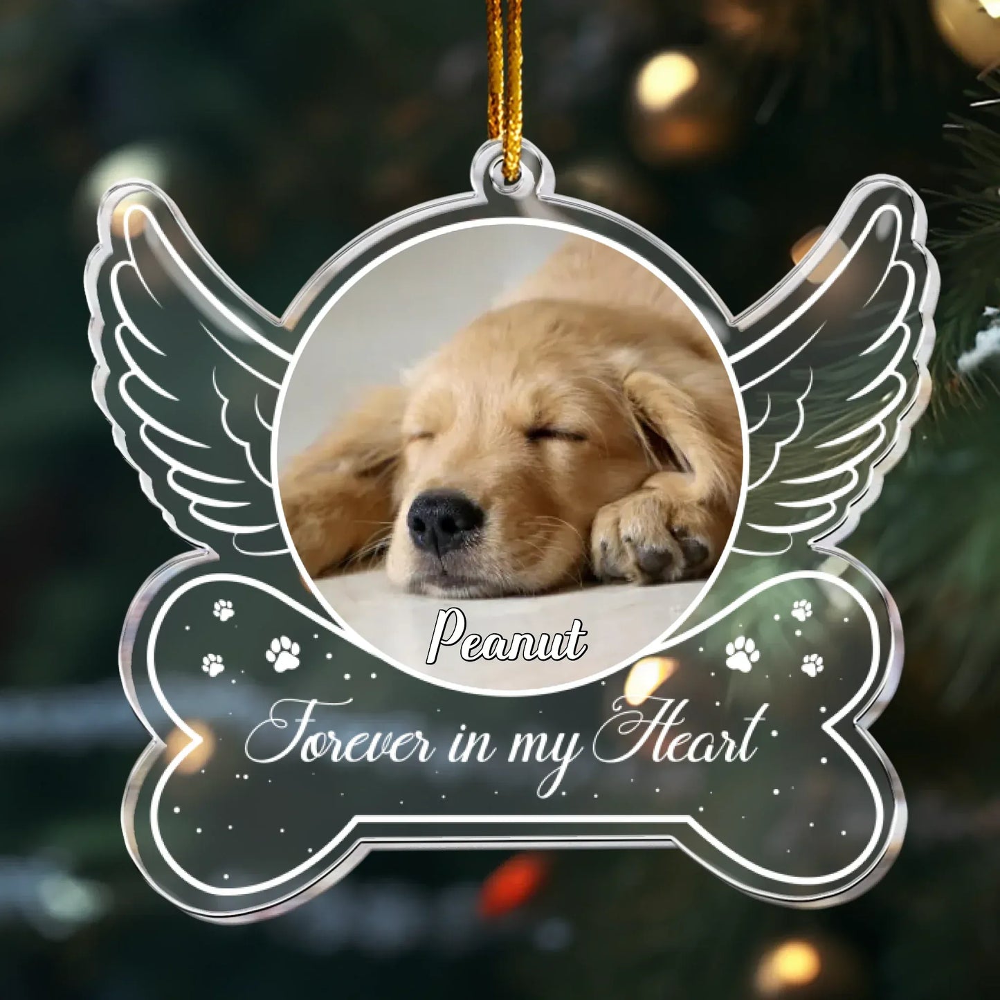 Personalized Ornaments Ornament Acrylic / Glass / 3.5in / 8.9cm Forever In My Heart, Dog Memorial, Pet Sympathy Gift- Personalized Acrylic Photo Ornament