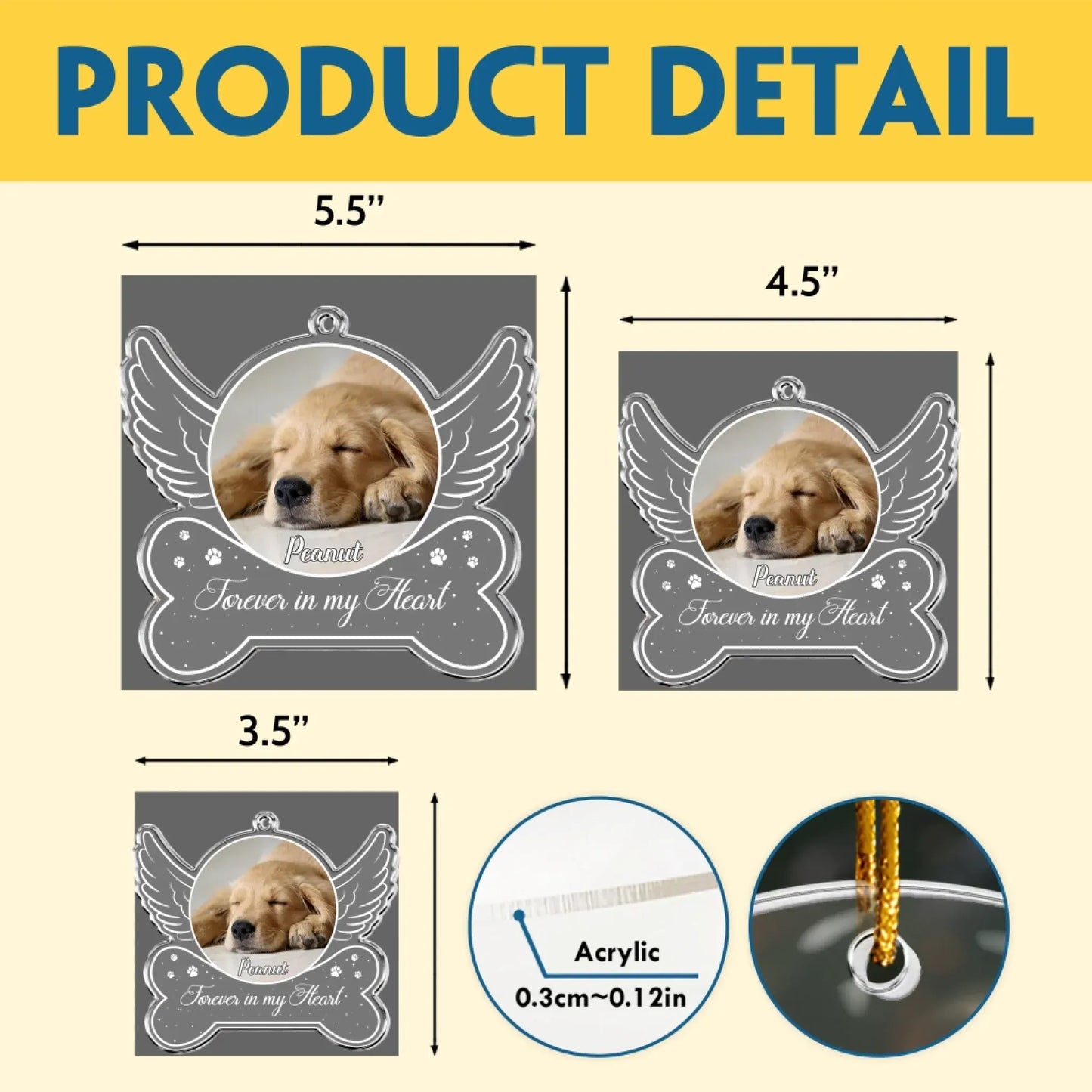 Personalized Ornaments Forever In My Heart, Dog Memorial, Pet Sympathy Gift- Personalized Acrylic Photo Ornament