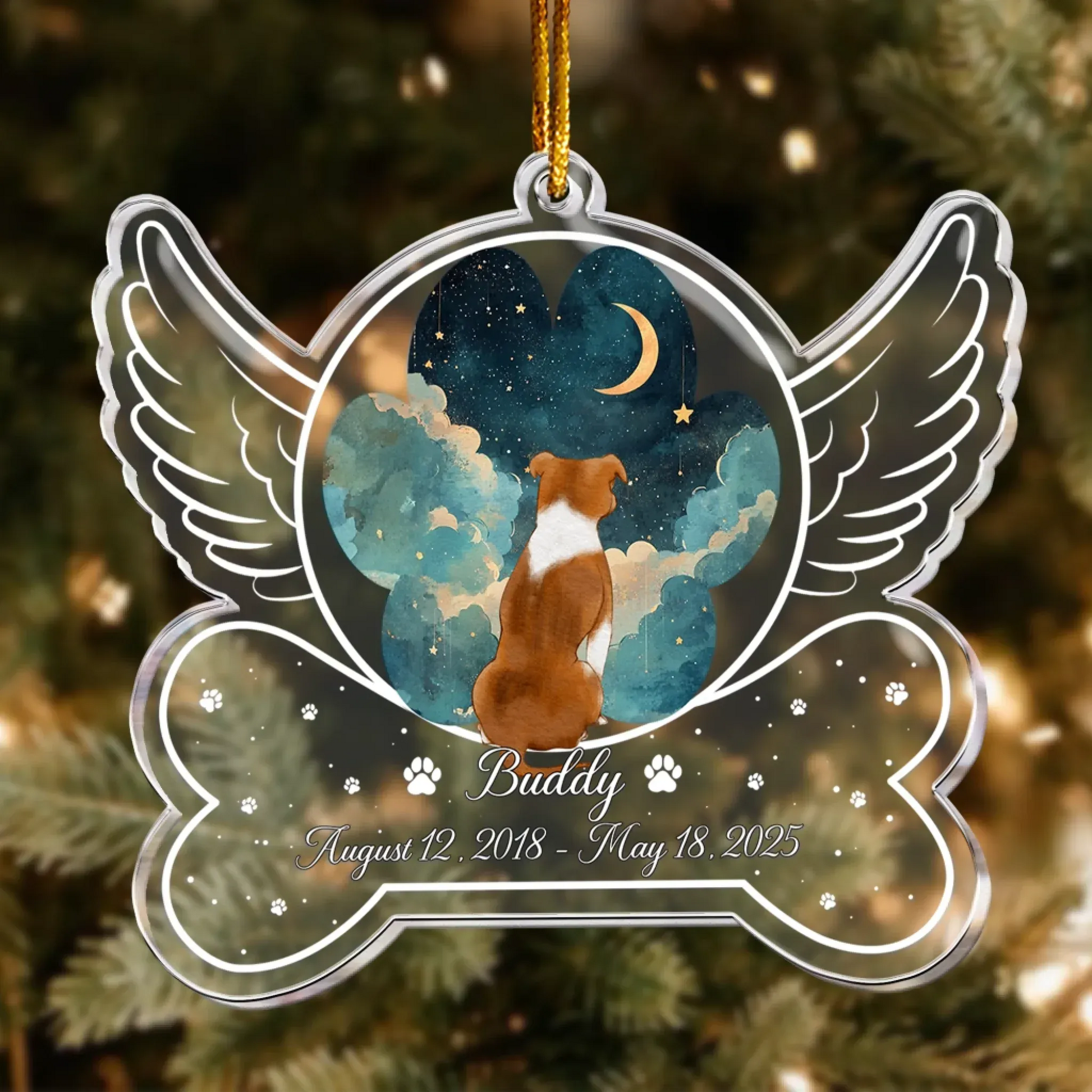 Personalized Ornaments Angel Wings Dog Memorial, Loss Of Pet - Personalized Dog Acrylic Ornament