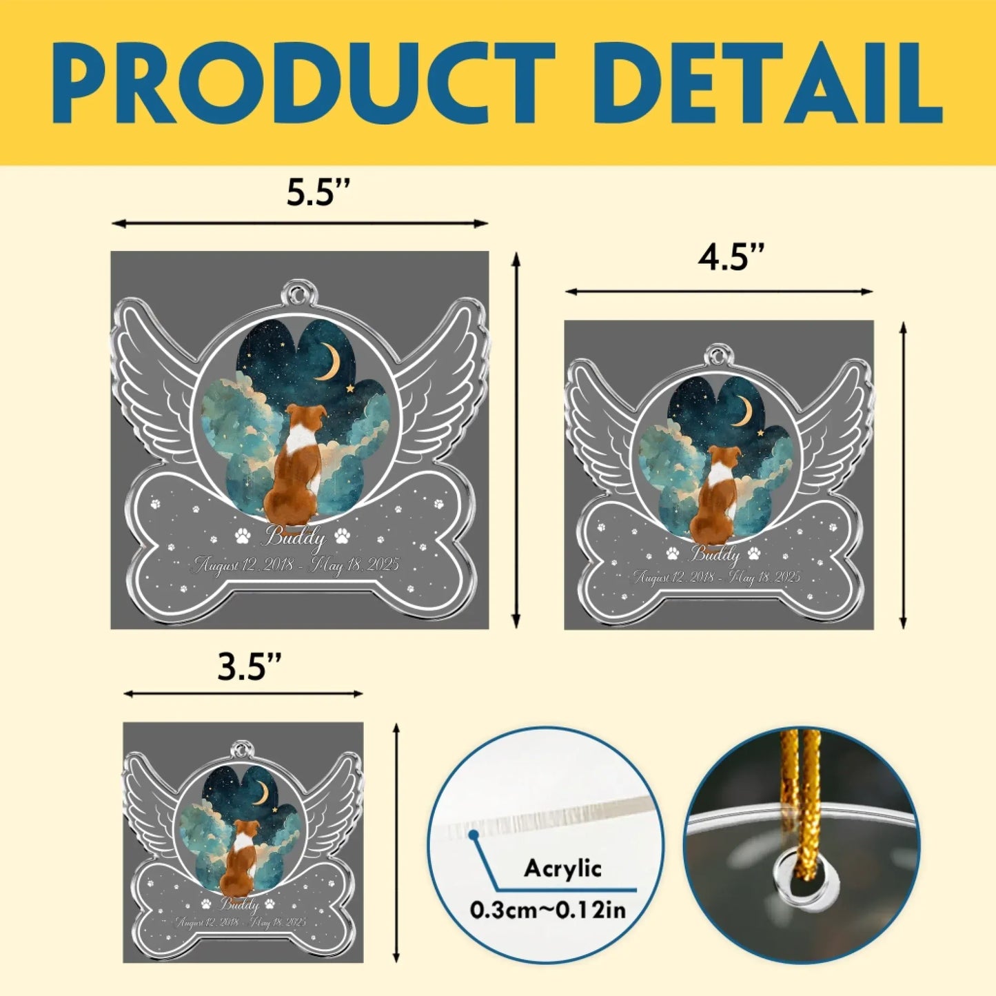 Personalized Ornaments Angel Wings Dog Memorial, Loss Of Pet - Personalized Dog Acrylic Ornament