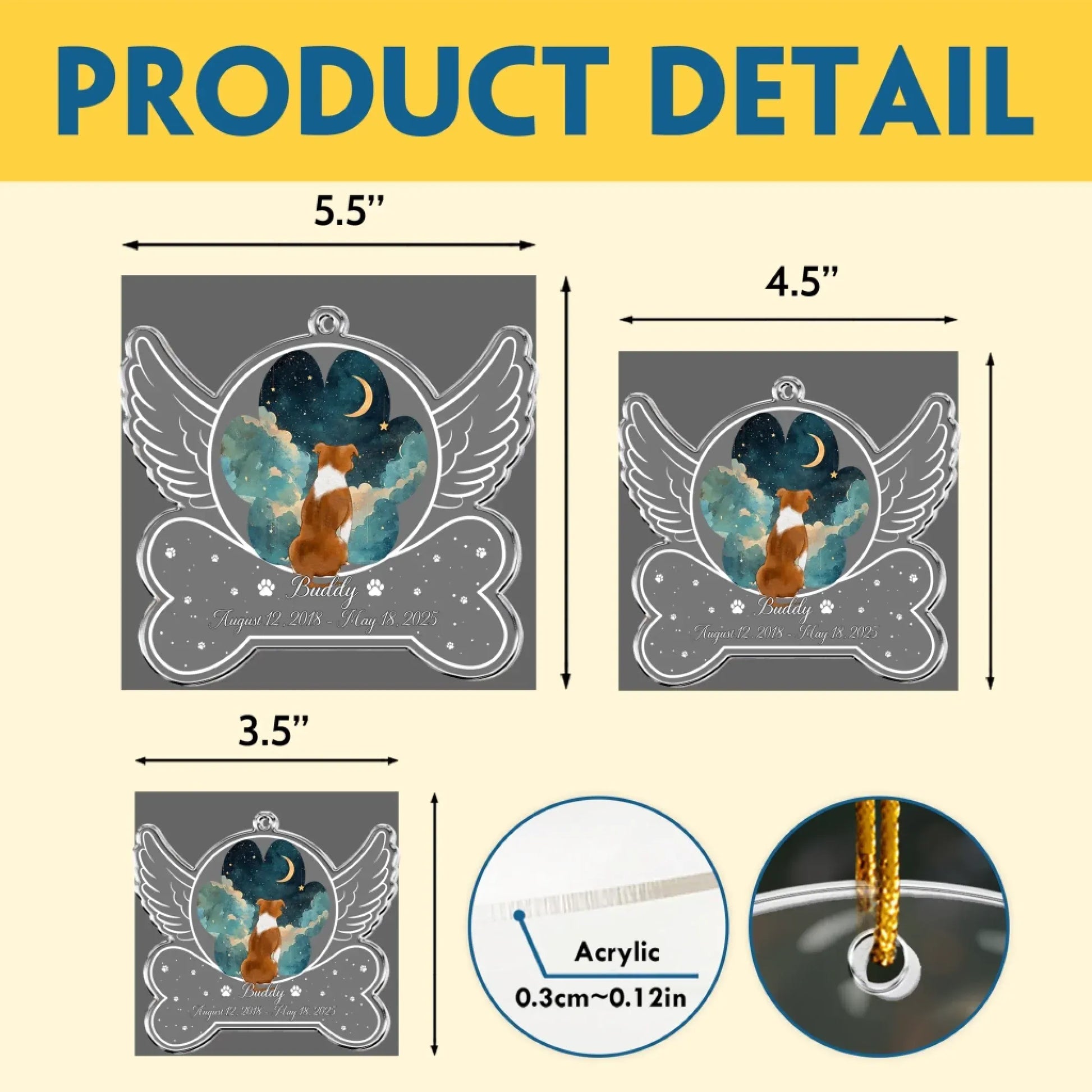 Personalized Ornaments Angel Wings Dog Memorial, Loss Of Pet - Personalized Dog Acrylic Ornament