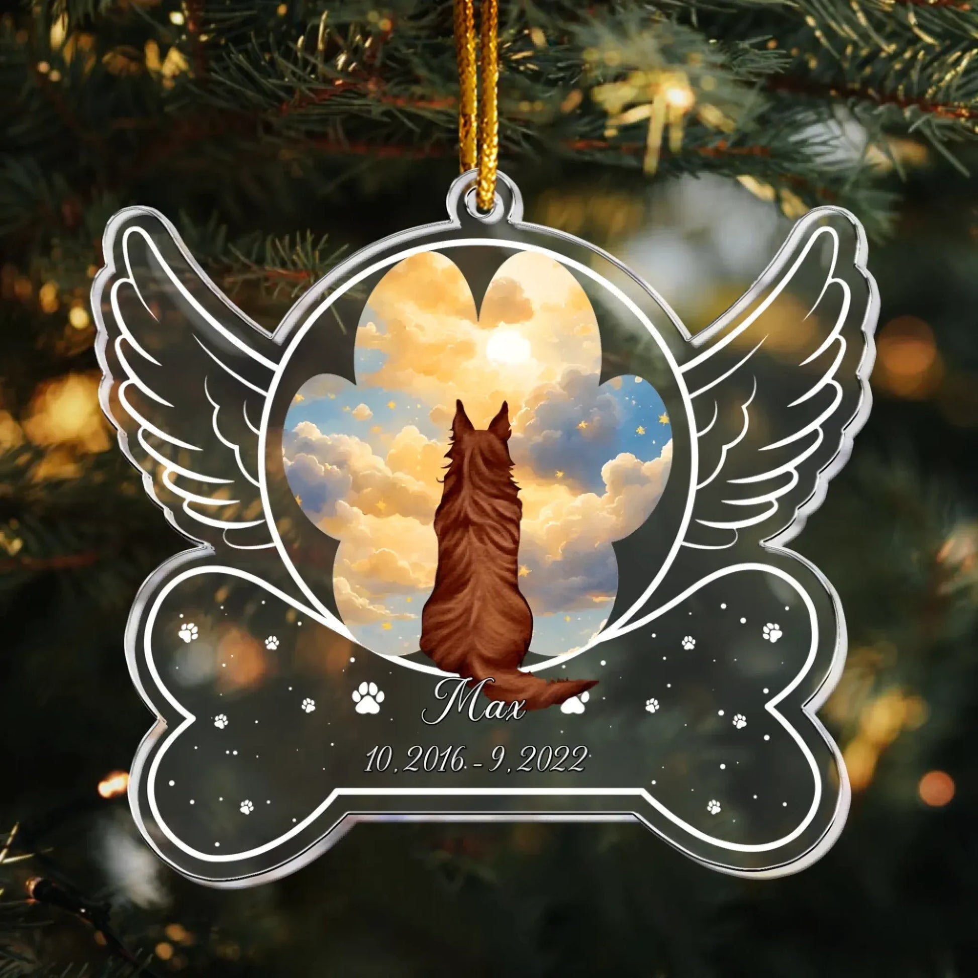 Personalized Ornaments Angel Wings Dog Memorial, Loss Of Pet - Personalized Dog Acrylic Ornament