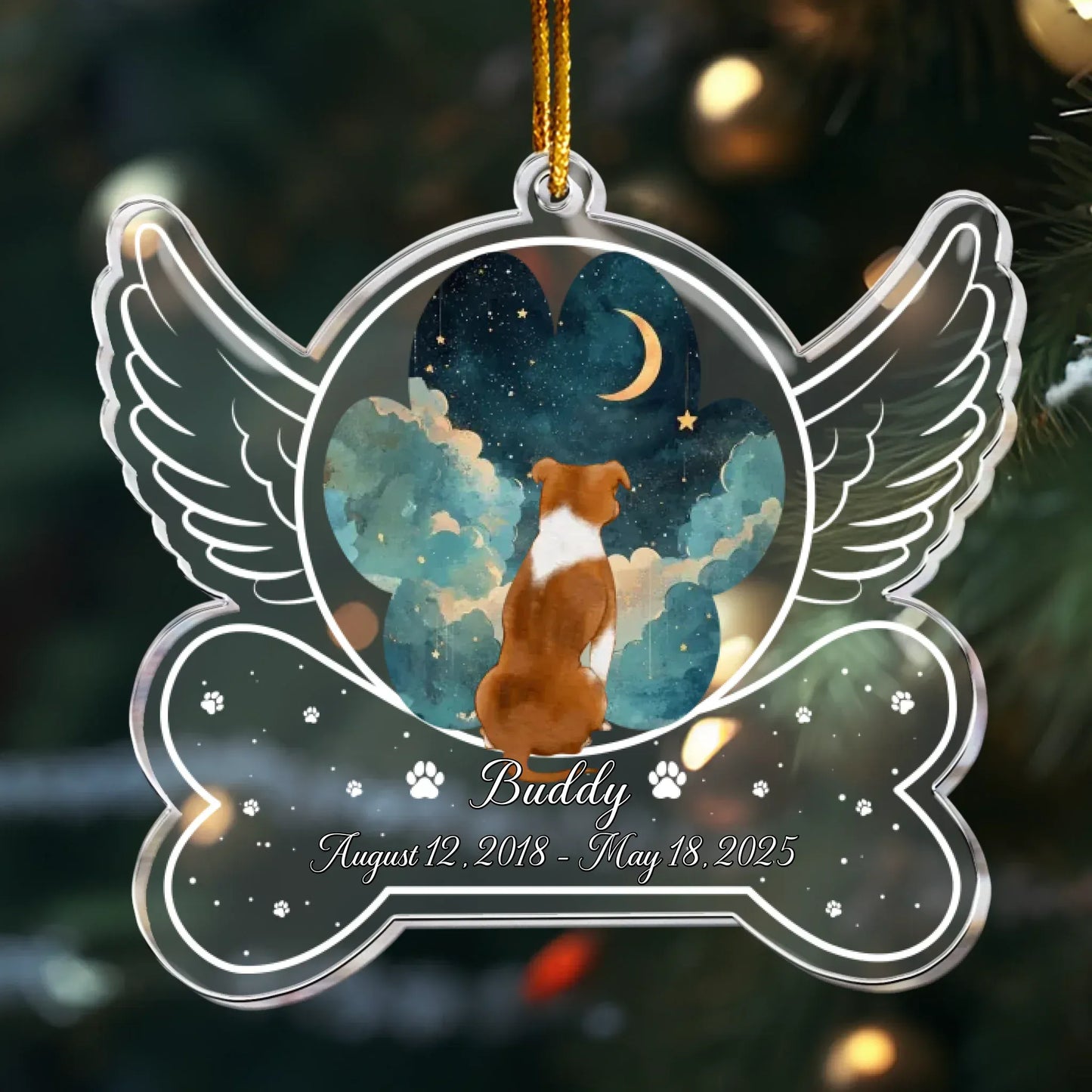 Personalized Ornaments Ornament Acrylic / Glass / 3.5in / 8.9cm Angel Wings Dog Memorial, Loss Of Pet - Personalized Dog Acrylic Ornament