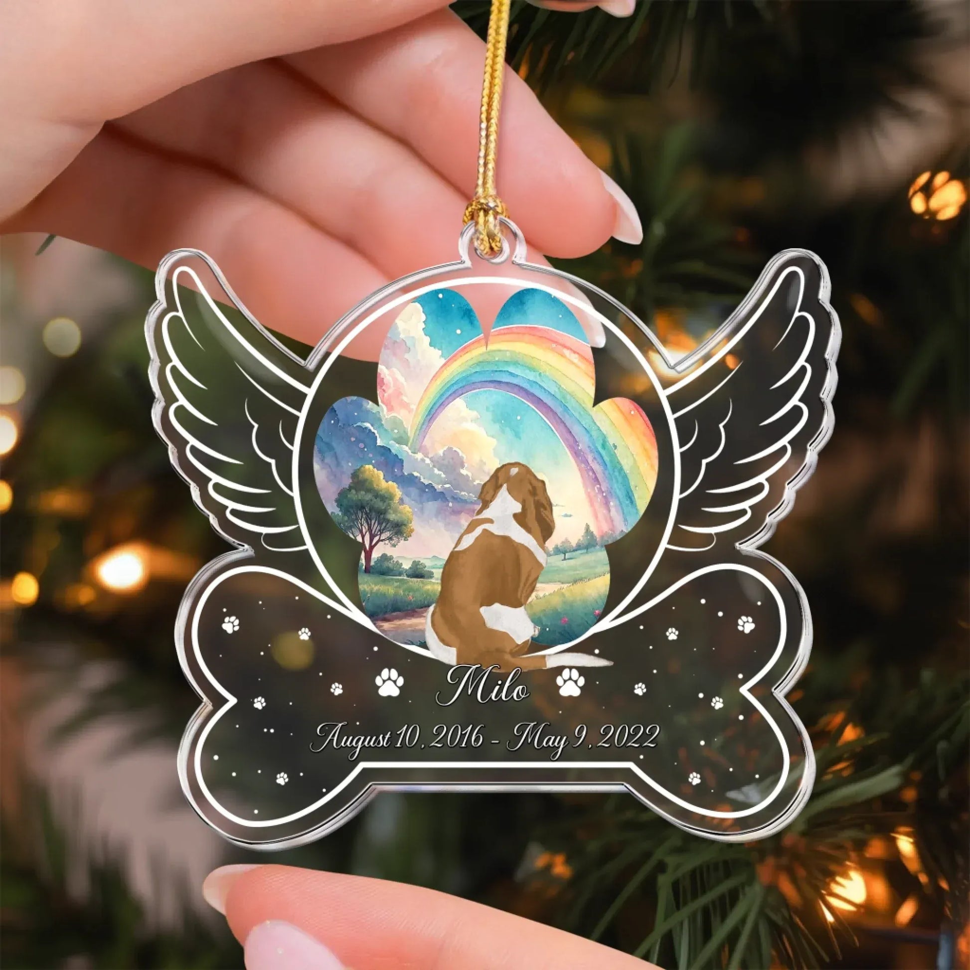 Personalized Ornaments Angel Wings Dog Memorial, Loss Of Pet - Personalized Dog Acrylic Ornament