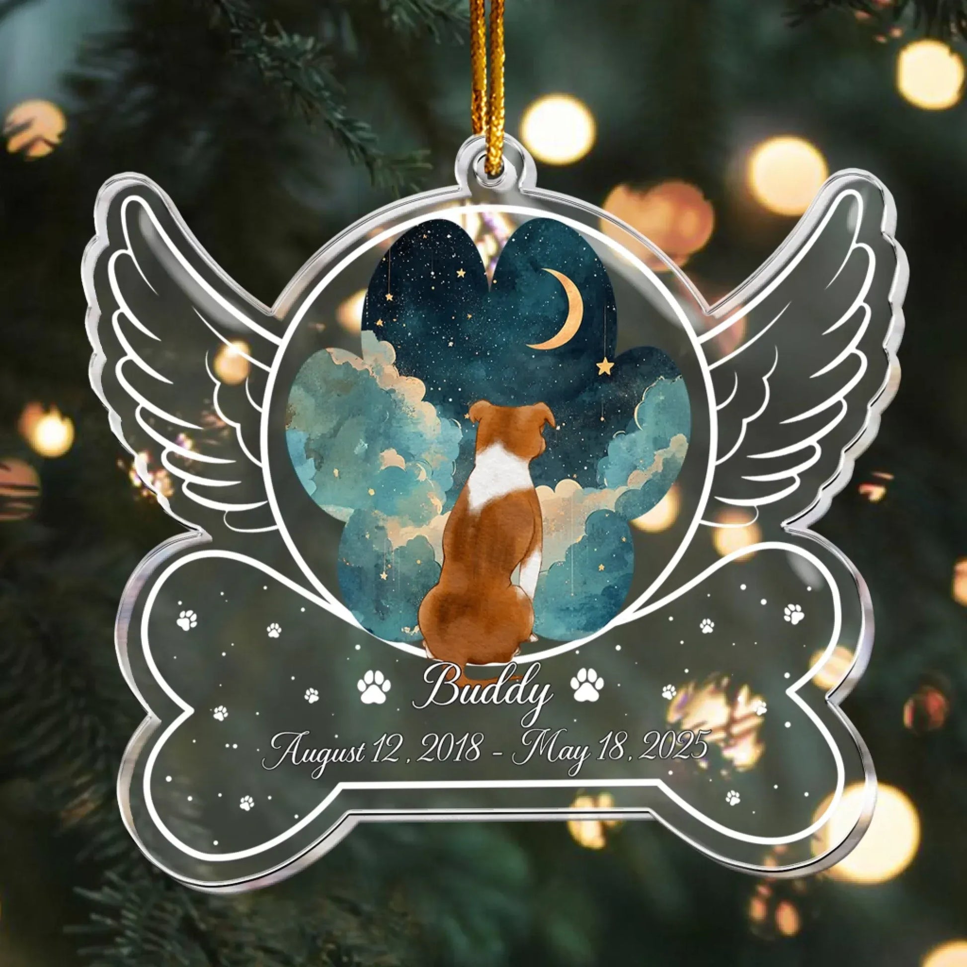 Personalized Ornaments Angel Wings Dog Memorial, Loss Of Pet - Personalized Dog Acrylic Ornament