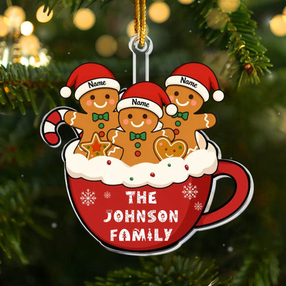 Personalized Ornaments Ornament Acrylic / Glass / 3.5in / 8.9cm Custom Gingerbread Family with Names & Year - Personalized Acrylic Ornament