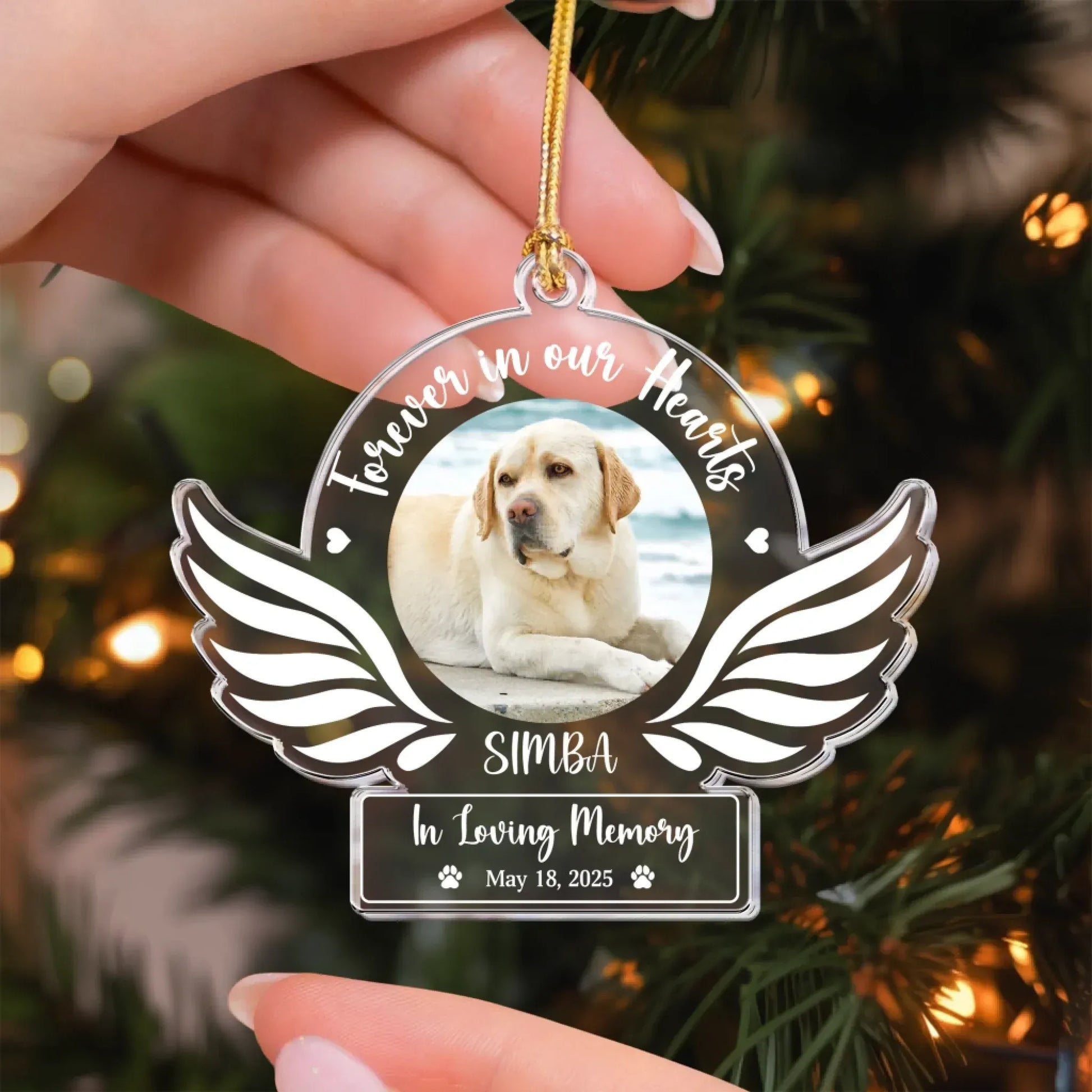 Personalized Ornaments Angel Wings Dog Memorial, Dog Sympathy Gift - Personalized Acrylic Photo Ornament