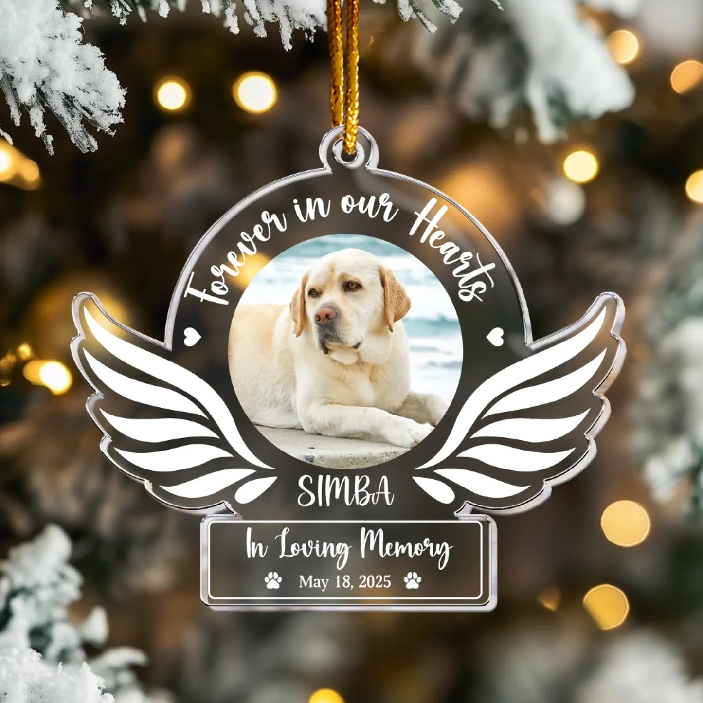 Personalized Ornaments Angel Wings Dog Memorial, Dog Sympathy Gift - Personalized Acrylic Photo Ornament