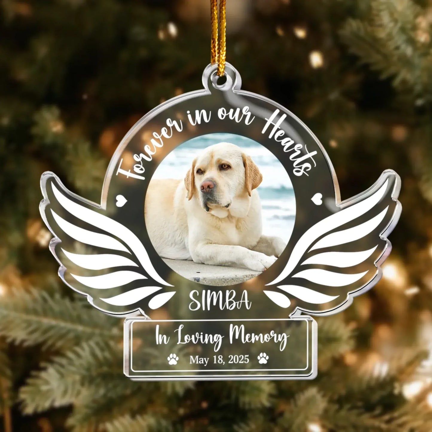 Personalized Ornaments Angel Wings Dog Memorial, Dog Sympathy Gift - Personalized Acrylic Photo Ornament