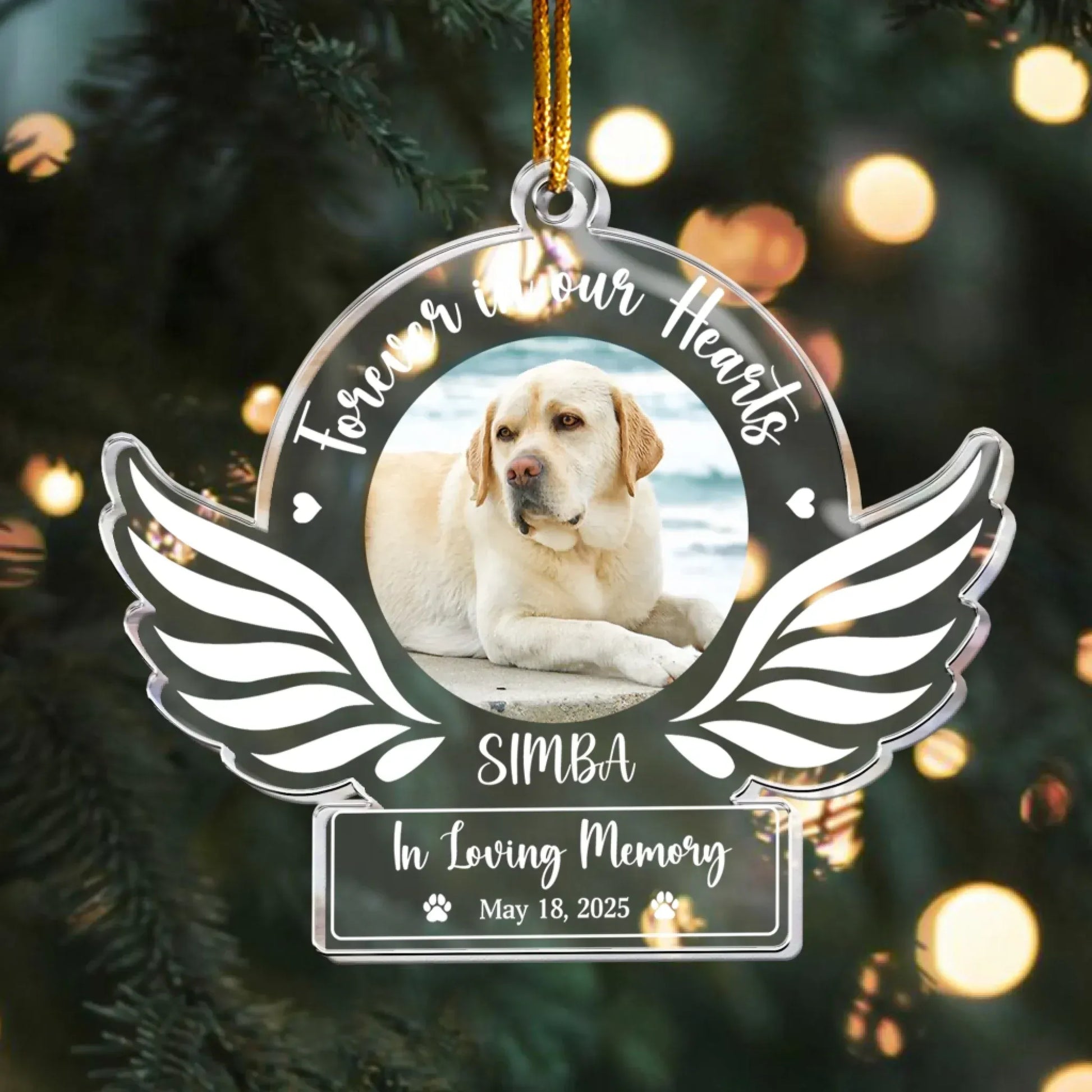 Personalized Ornaments Angel Wings Dog Memorial, Dog Sympathy Gift - Personalized Acrylic Photo Ornament