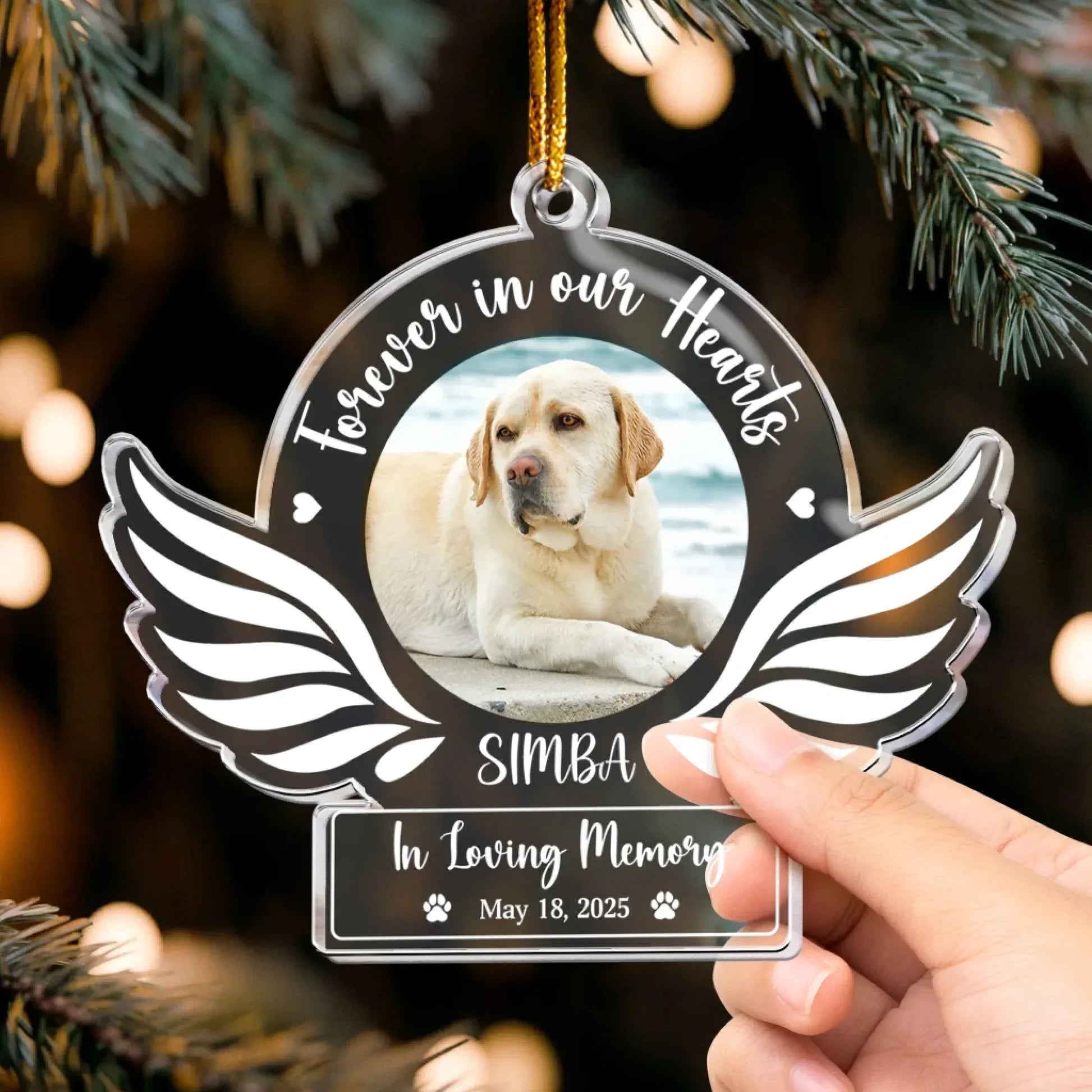 Personalized Ornaments Angel Wings Dog Memorial, Dog Sympathy Gift - Personalized Acrylic Photo Ornament