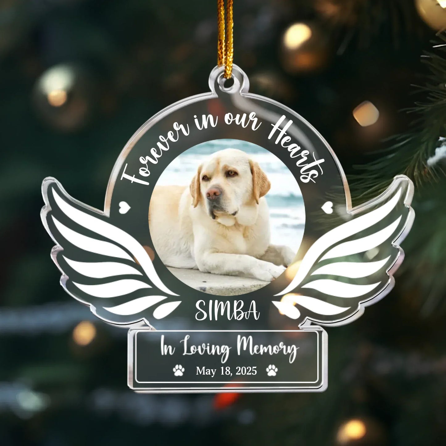 Personalized Ornaments Ornament Acrylic / Glass / 3.5in / 8.9cm Angel Wings Dog Memorial, Dog Sympathy Gift - Personalized Acrylic Photo Ornament