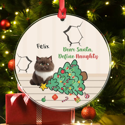 Personalized Ornaments Ornament Acrylic DMT / Glass / 3.5in / 8.9cm Dear Santa, Define Naughty - Personalized Dog And Cat Lovers Custom Acrylic Ornament