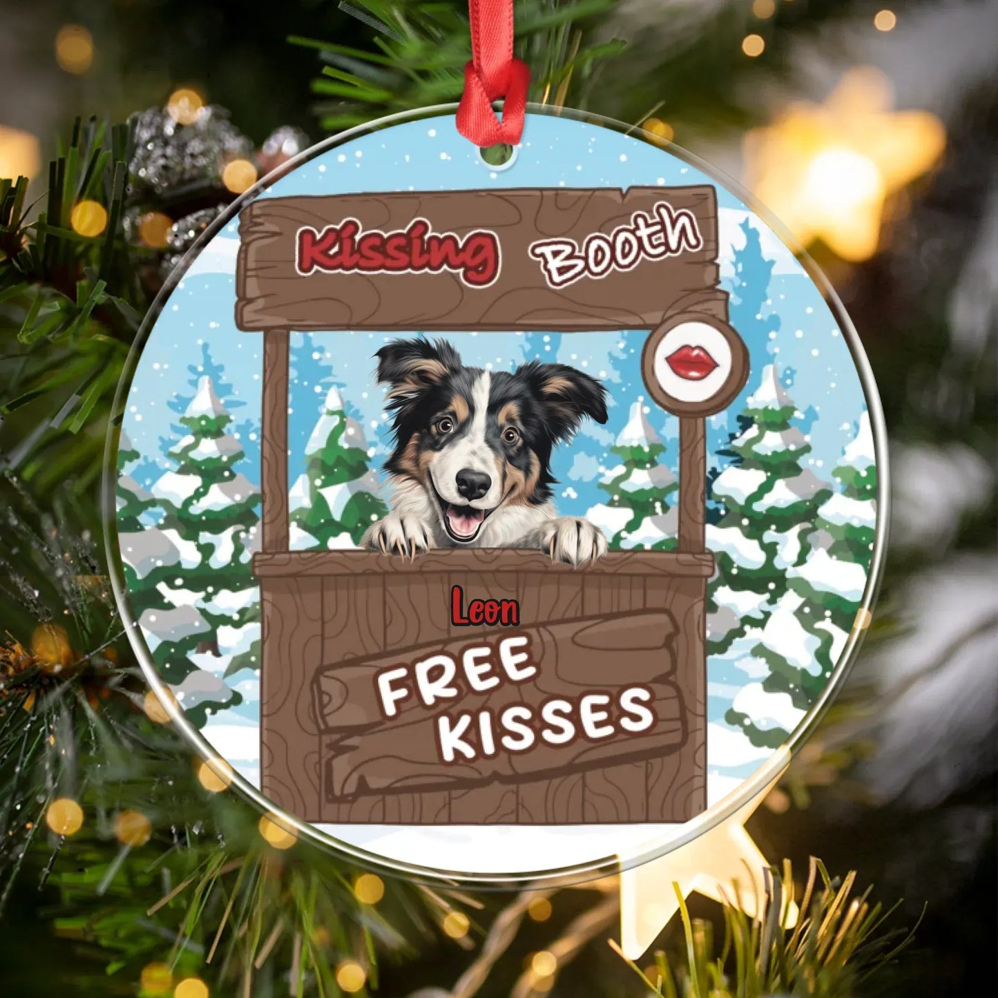 Personalized Ornaments Ornament Acrylic DMT / Glass / 3.5in / 8.9cm Free Kisses In A Kissing Booth - Personalized Dog Lovers Custom Acrylic Ornament