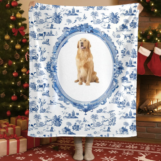 Personalized Blankets Blanket Custom KNT / White / 30x40in / 76x101cm My Royal Fur Baby - Personalized Dog Portrait Toile Jouy Custom Blanket