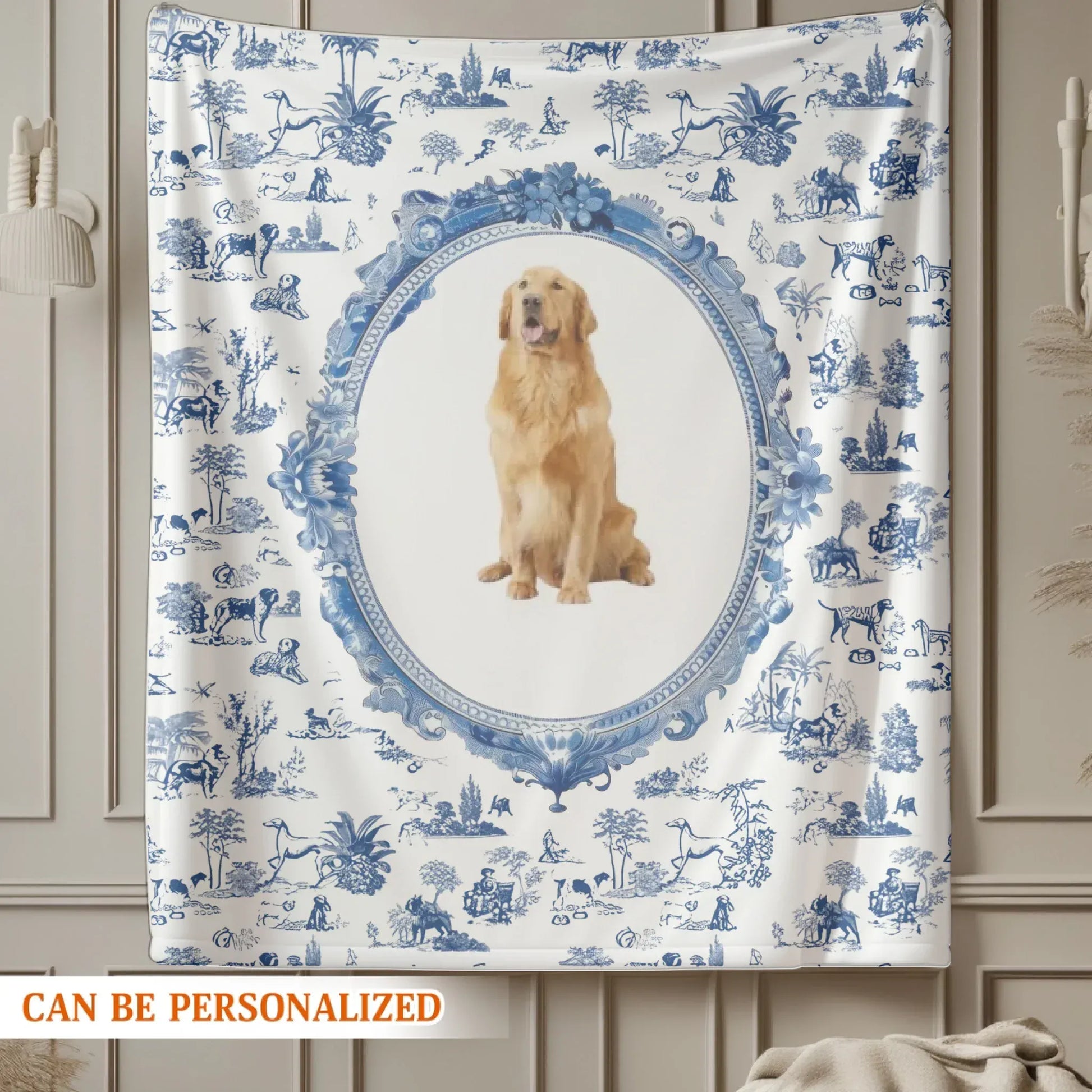 Personalized Blankets My Royal Fur Baby - Personalized Dog Portrait Toile Jouy Custom Blanket