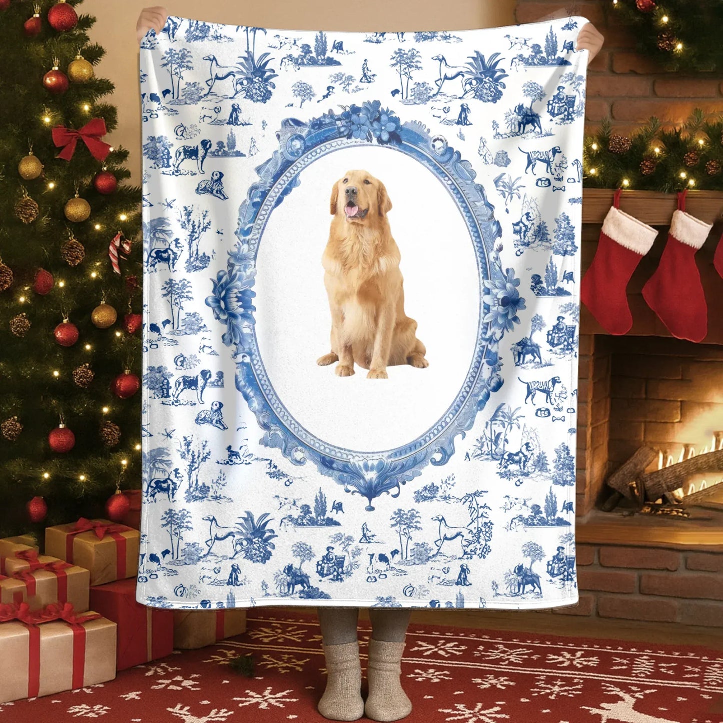 Personalized Blankets My Royal Fur Baby - Personalized Dog Portrait Toile Jouy Custom Blanket