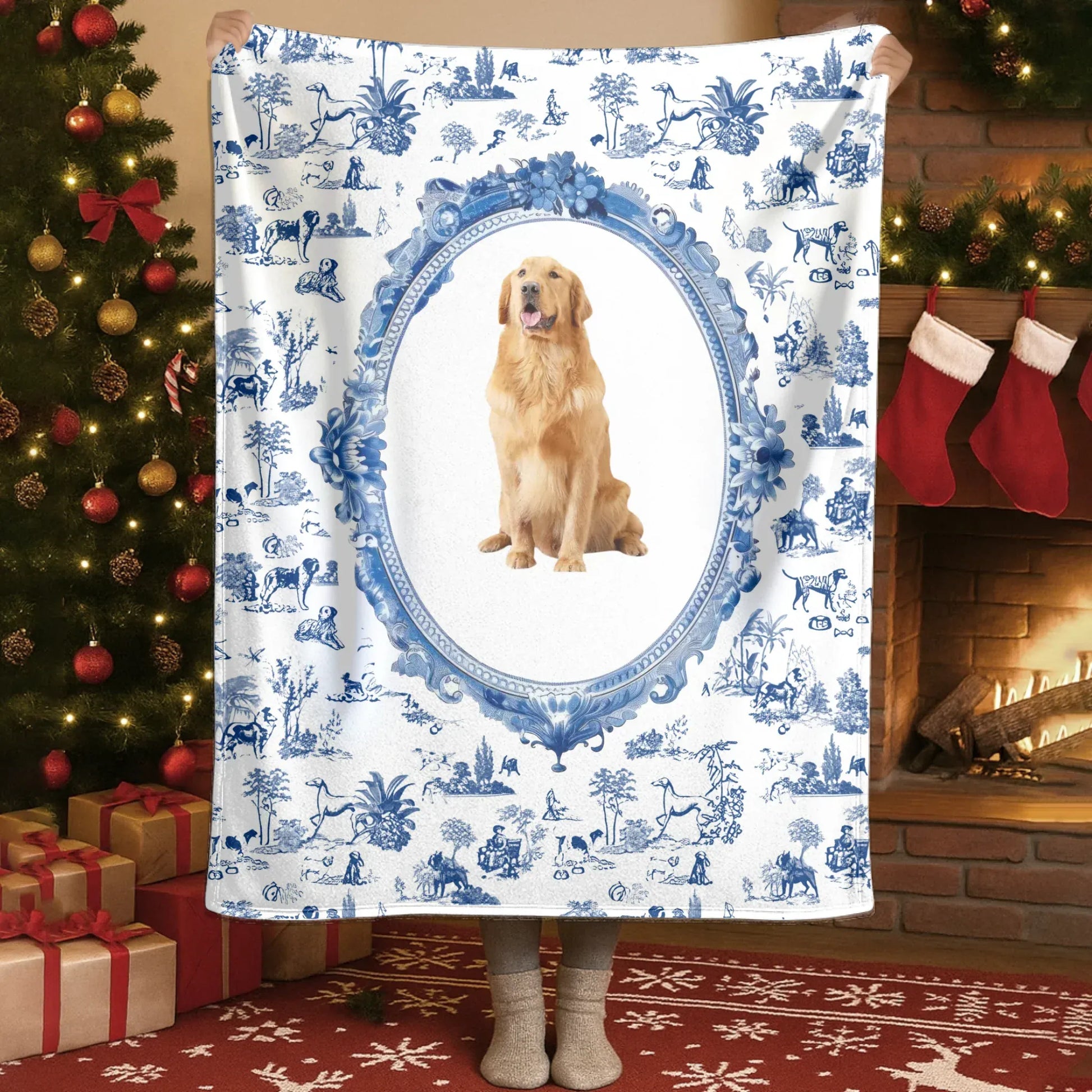 Personalized Blankets My Royal Fur Baby - Personalized Dog Portrait Toile Jouy Custom Blanket