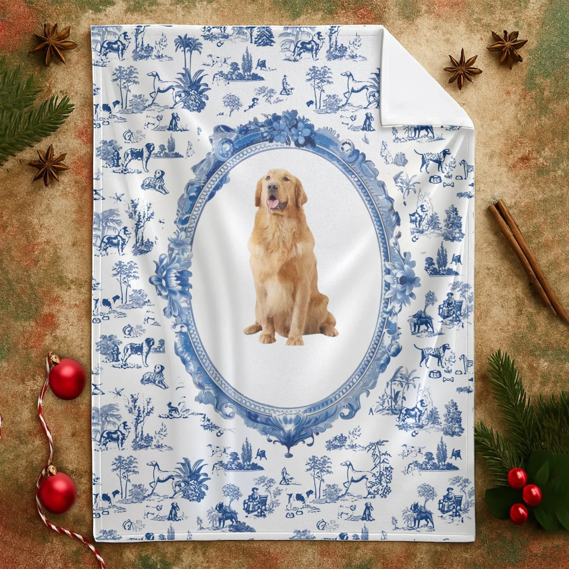 Personalized Blankets My Royal Fur Baby - Personalized Dog Portrait Toile Jouy Custom Blanket