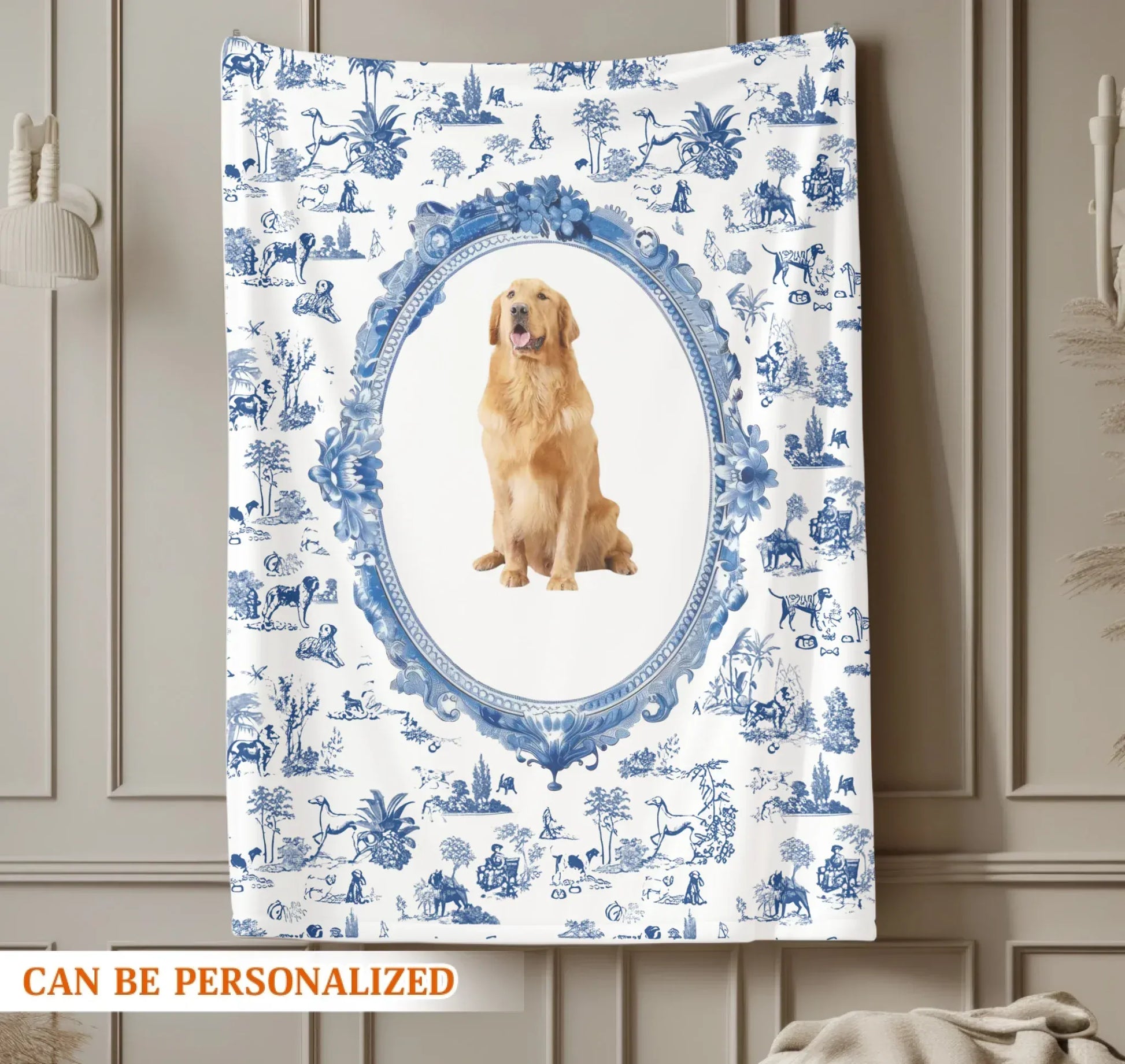 Personalized Blankets My Royal Fur Baby - Personalized Dog Portrait Toile Jouy Custom Blanket