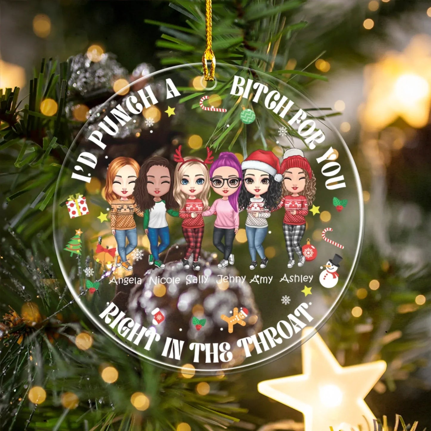 Bff's for Life & Throat Punchers - Personalized Besties Custom Acrylic Ornament