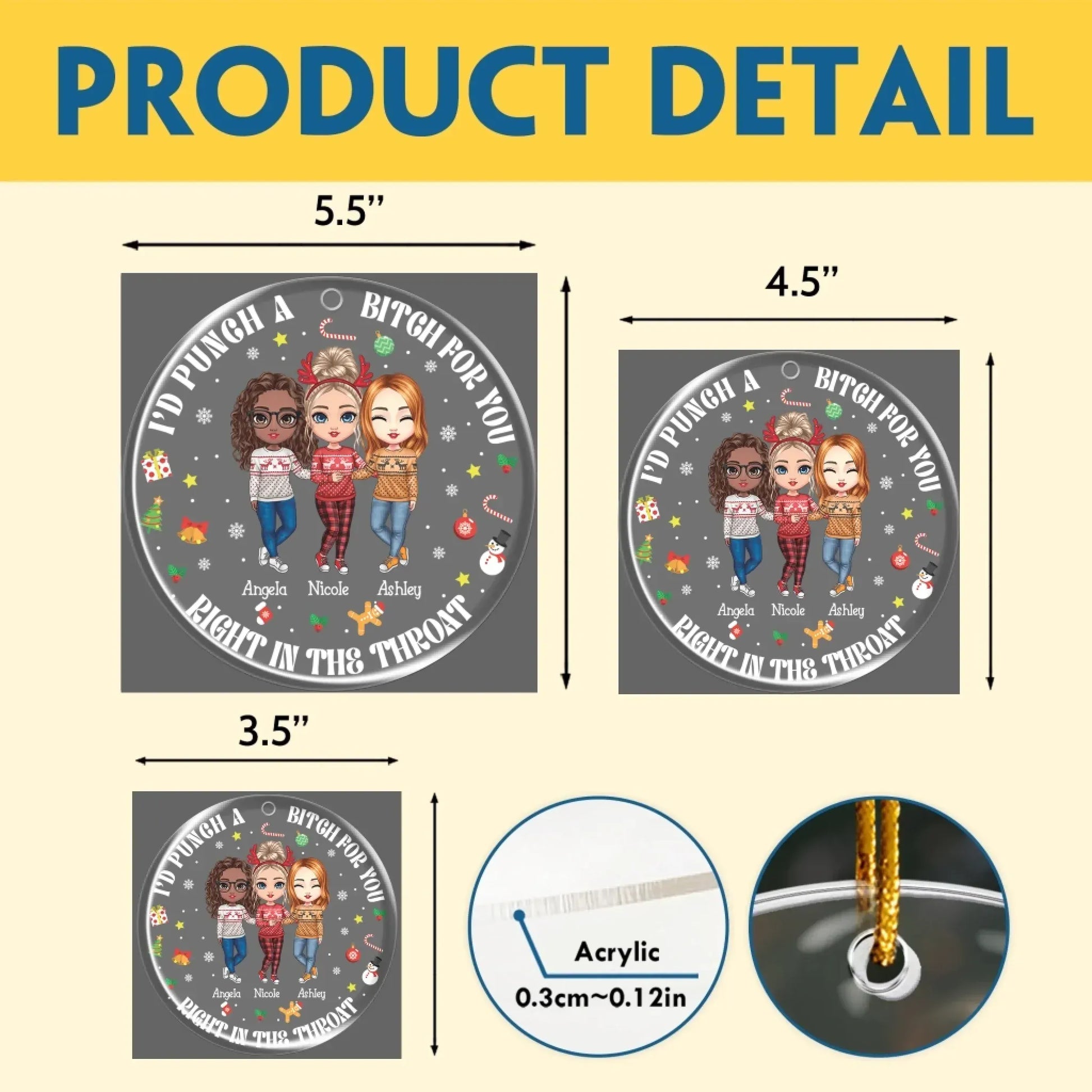 Bff's for Life & Throat Punchers - Personalized Besties Custom Acrylic Ornament